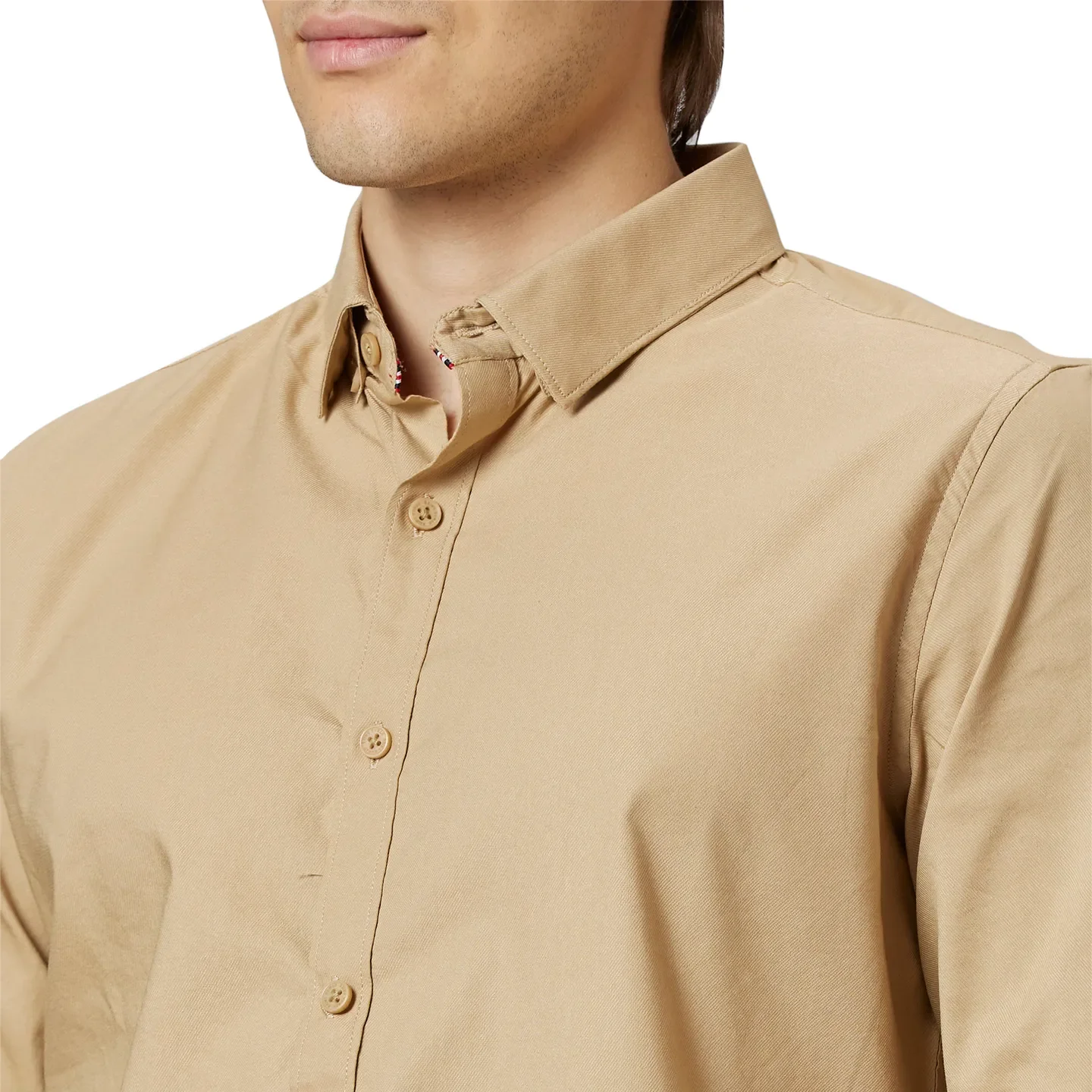 Beige Super Slim Fit Regular Collar Men's Shirt by Being Human Clothing - Image 4