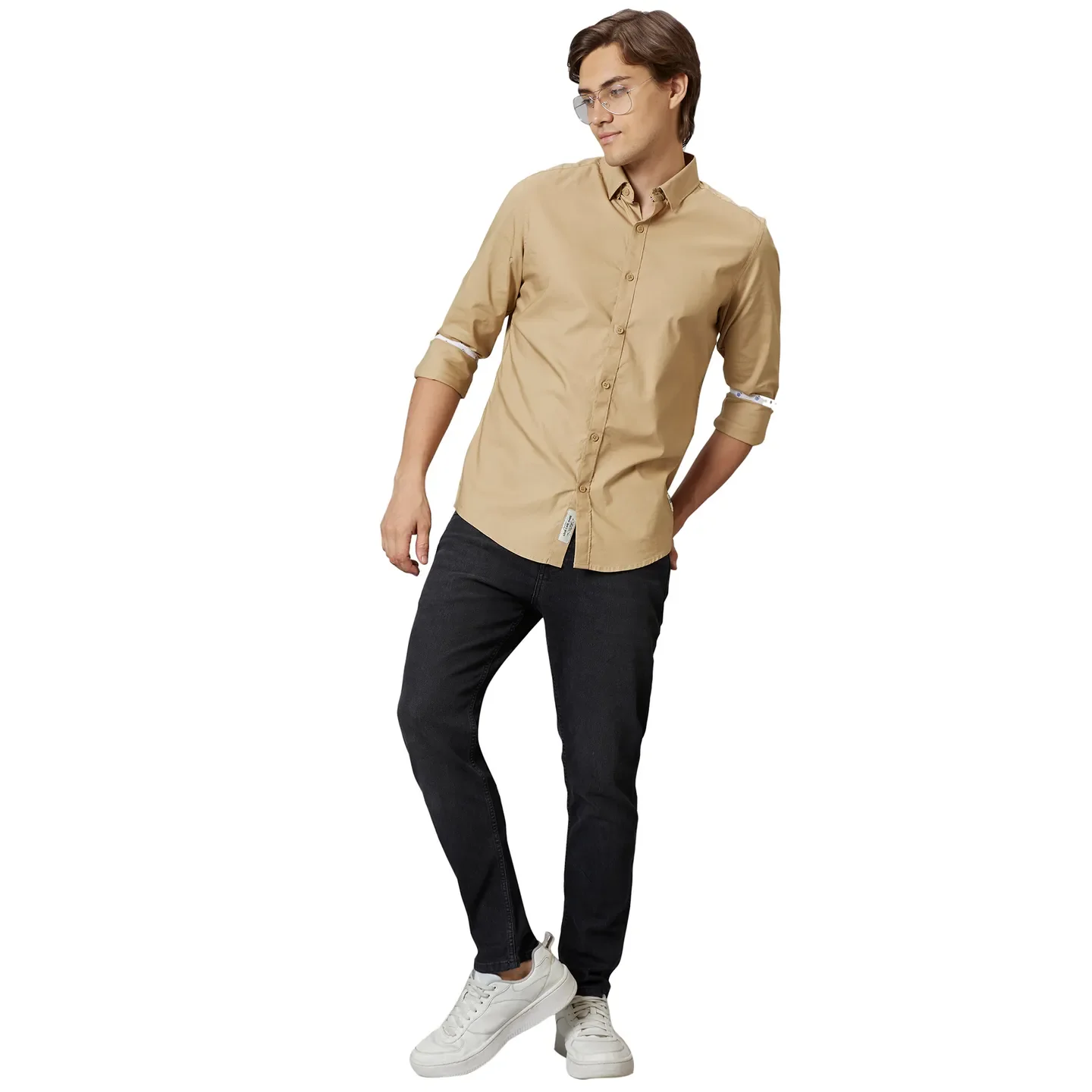 Beige Super Slim Fit Regular Collar Men's Shirt by Being Human Clothing - Image 5