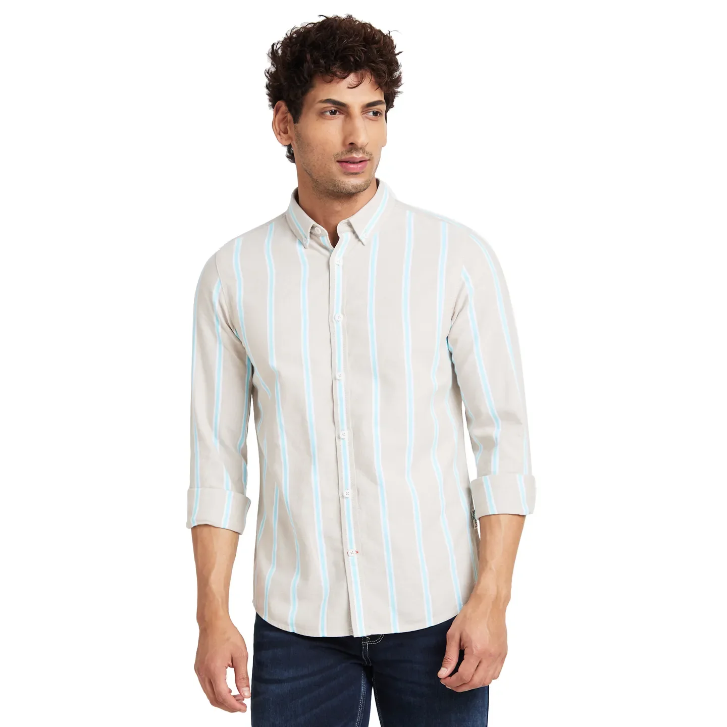 Beige Slim Straight Fit Regular Collar Long Sleeves Men's Shirt by Being Human Clothing