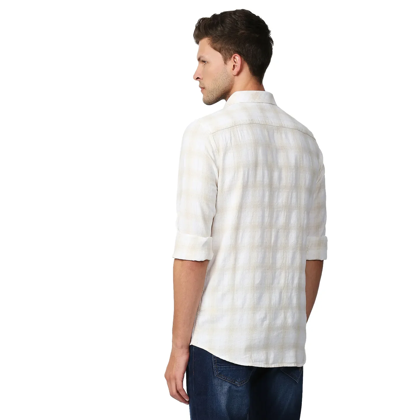 Beige Slim Straight Fit Regular Collar Long Sleeves Men's Shirt by Being Human Clothing - Image 4