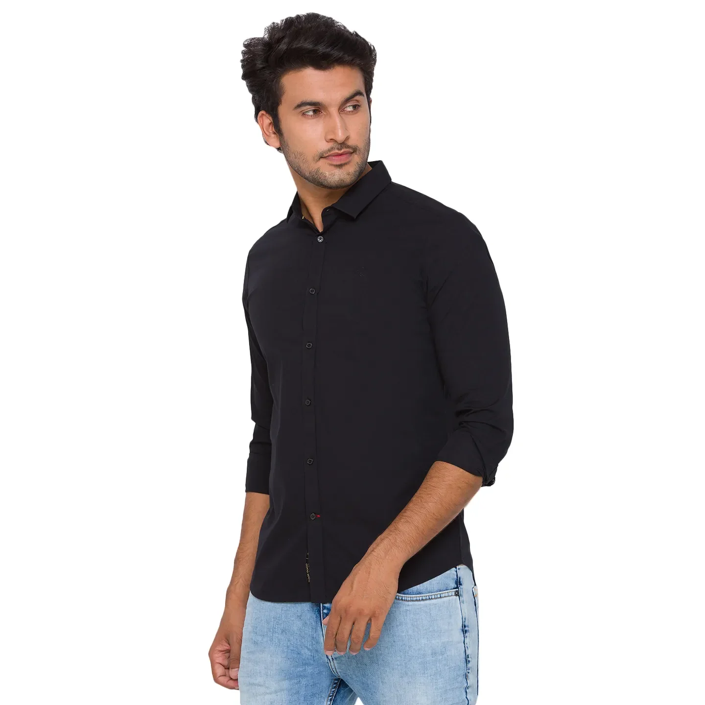 Black Slim Straight Fit Regular Collar Long Sleeves Men's Shirt by Being Human Clothing - Image 2