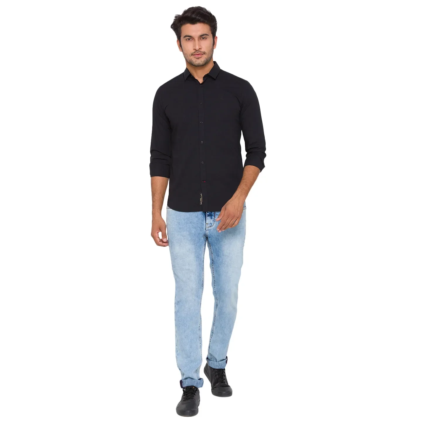 Black Slim Straight Fit Regular Collar Long Sleeves Men's Shirt by Being Human Clothing - Image 5