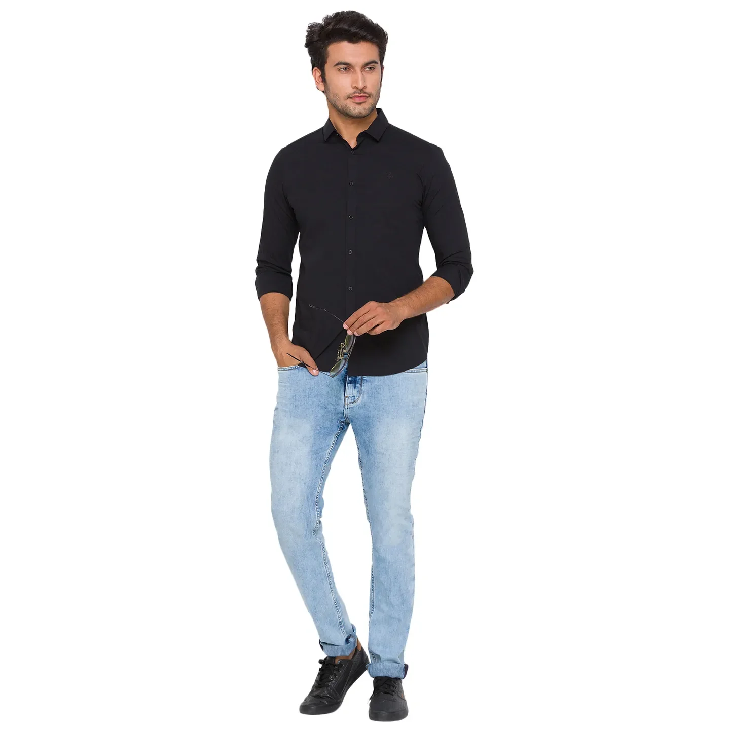 Black Slim Straight Fit Regular Collar Long Sleeves Men's Shirt by Being Human Clothing - Image 6