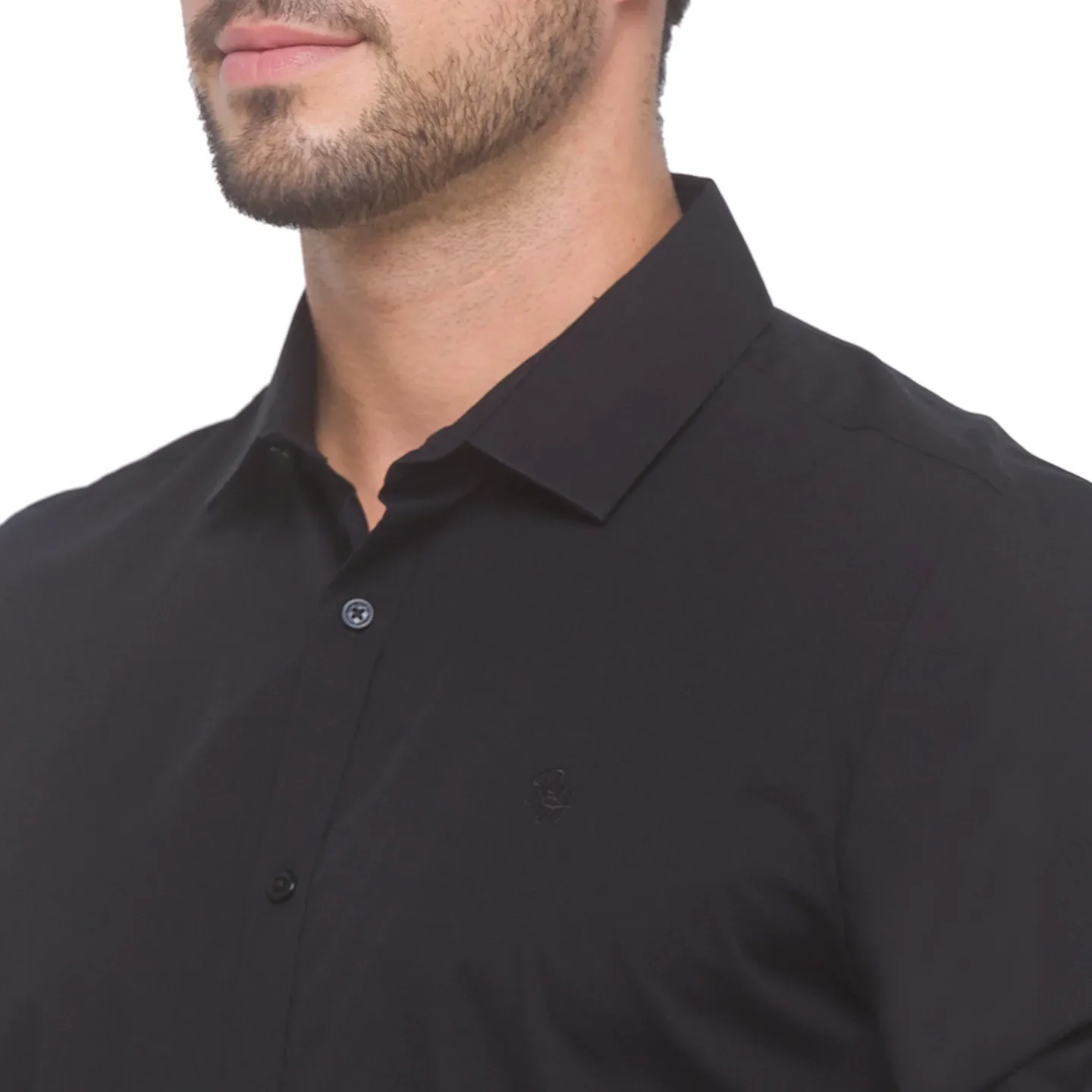 Black Slim Straight Fit Regular Collar Long Sleeves Cotton Men's Shirt by Being Human Clothing - Image 5