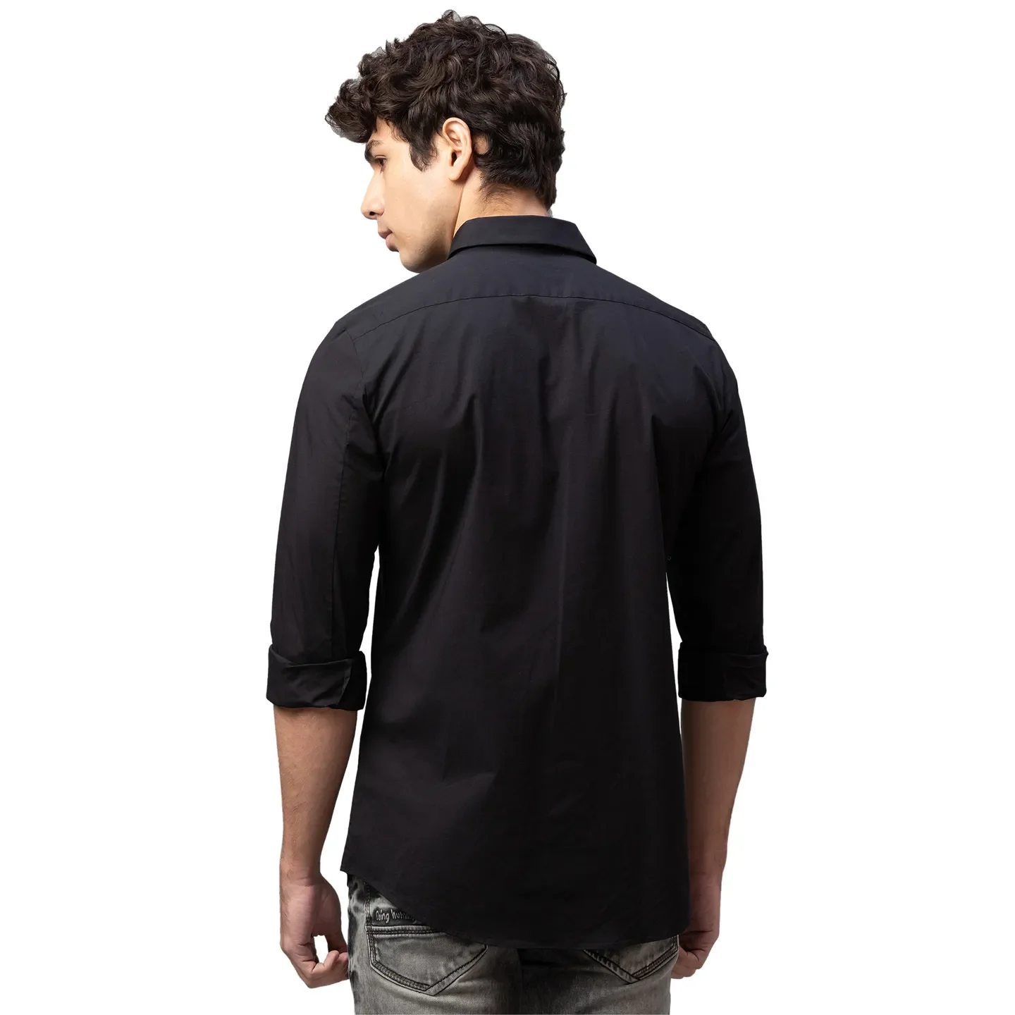 Black Skinny Straight Fit Regular Collar Long Sleeves Cotton Men's Shirt by Being Human Clothing - Image 3
