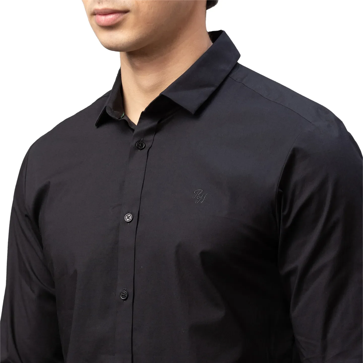 Black Skinny Straight Fit Regular Collar Long Sleeves Cotton Men's Shirt by Being Human Clothing - Image 5