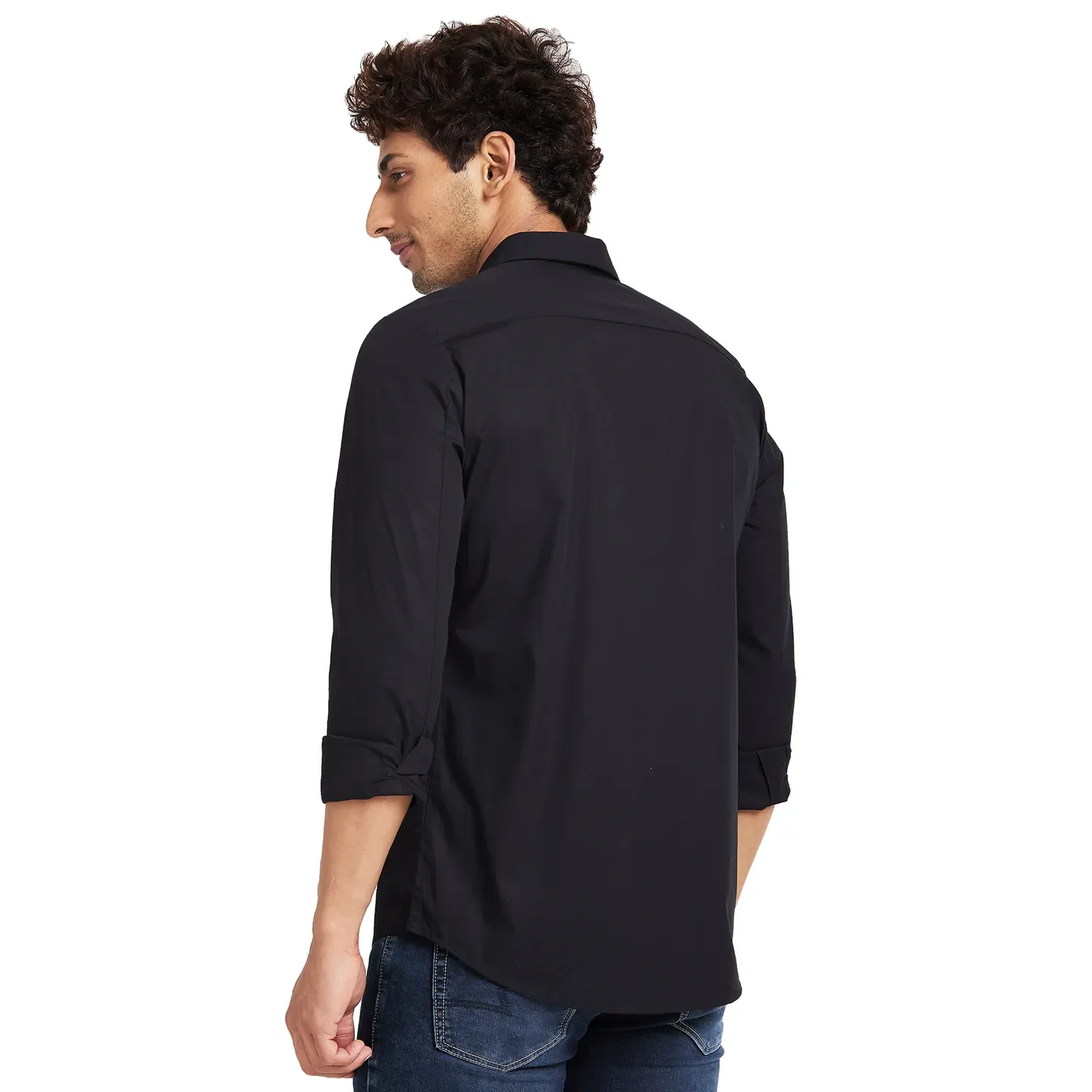 Black Slim Fit Regular Collar Men's Shirt by Being Human Clothing - Image 4