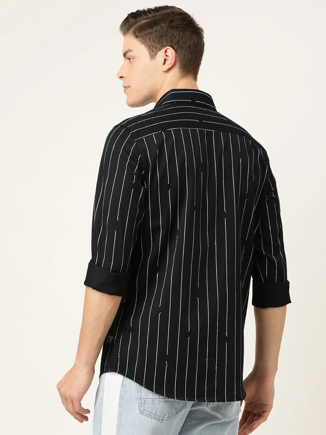 Black Slim Straight Fit Regular Collar Long Sleeves Men's Shirt by Being Human Clothing - Image 3
