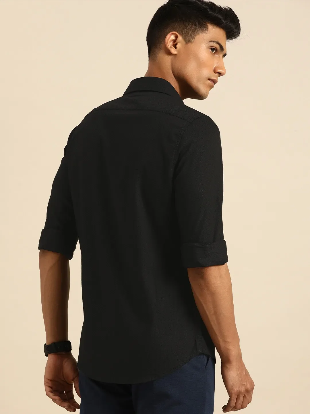 Black Super Slim Fit Regular Collar Long Sleeves Men's Shirt by Being Human Clothing - Image 4