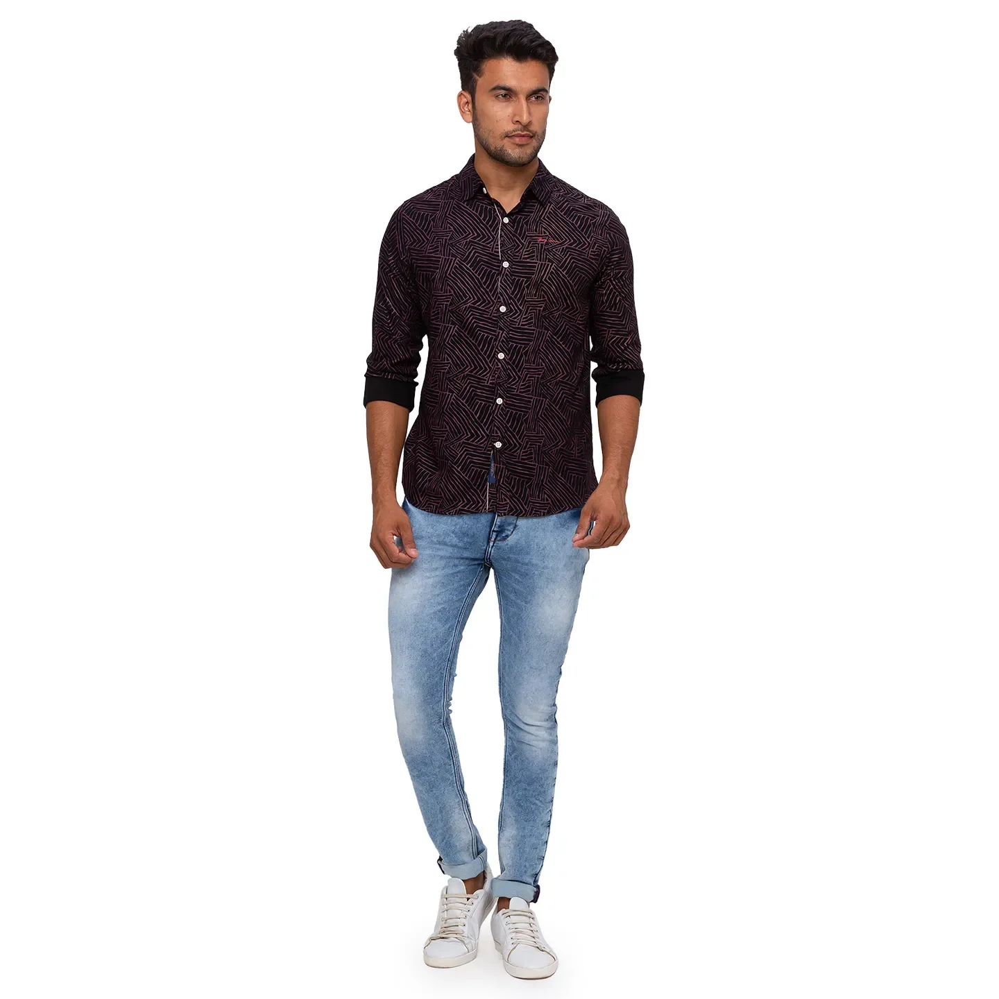 Black Regular Fit Regular Collar Long Sleeves Rayon Men's Shirt by Being Human Clothing - Image 2