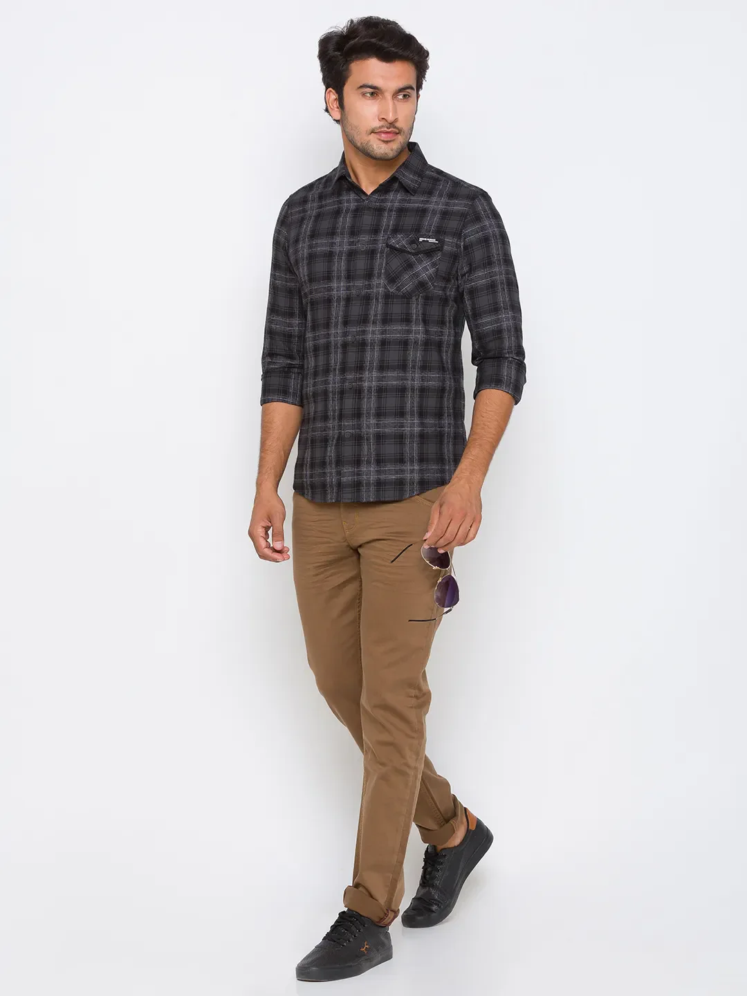 Black Slim Straight Fit Regular Collar Long Sleeves Cotton Men's Shirt by Being Human Clothing - Image 5