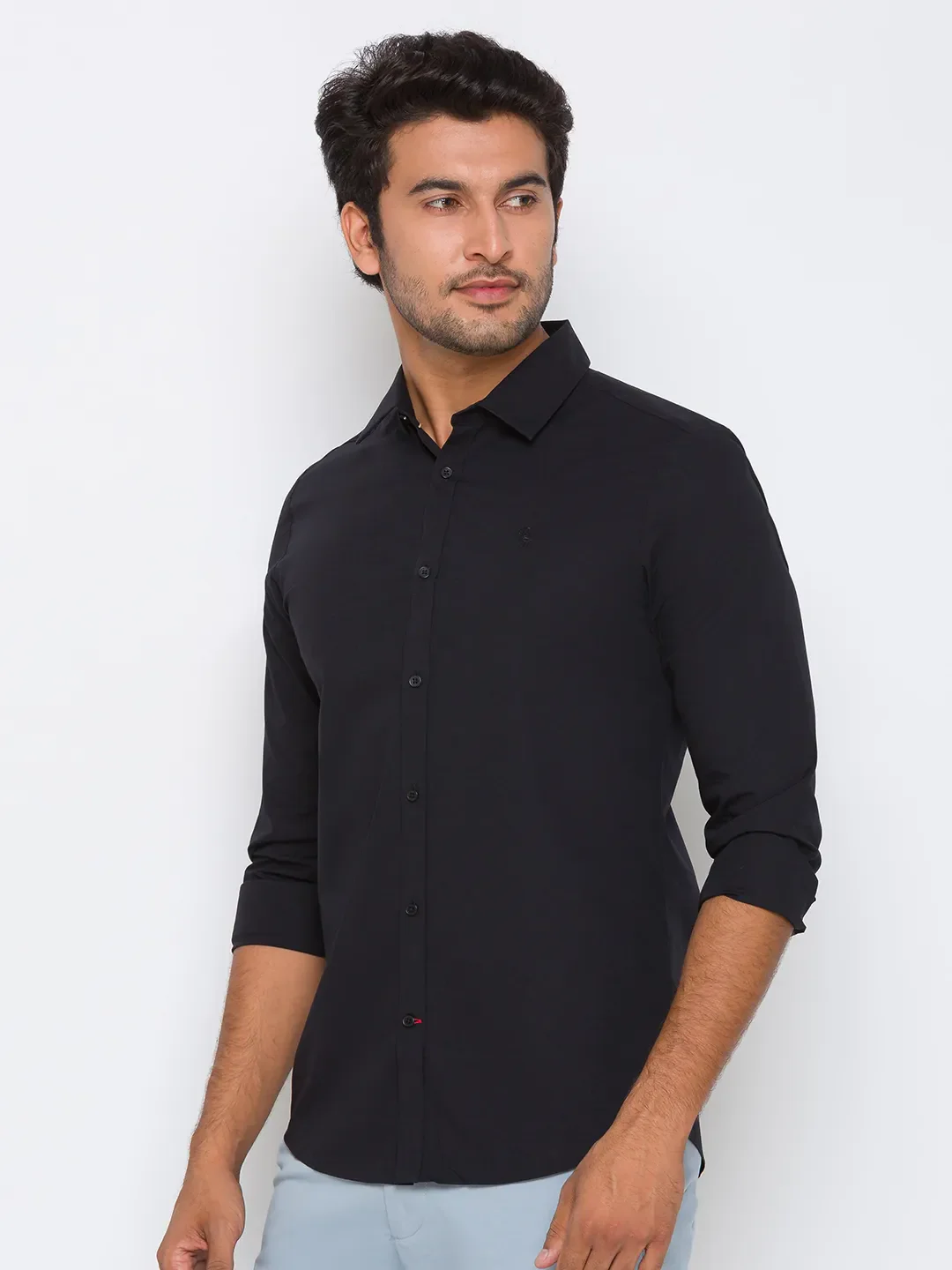 Black Slim Straight Fit Regular Collar Long Sleeves Cotton Men's Shirt by Being Human Clothing - Image 2