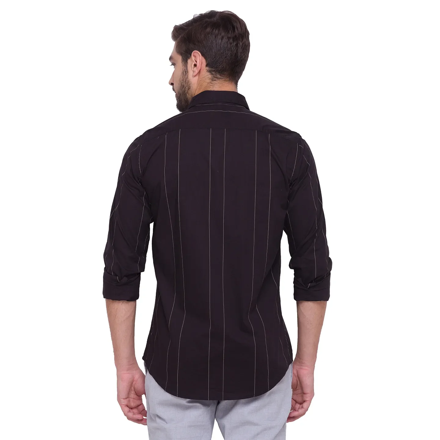Black Slim Straight Fit Regular Collar Long Sleeves Cotton Men's Shirt by Being Human Clothing - Image 5