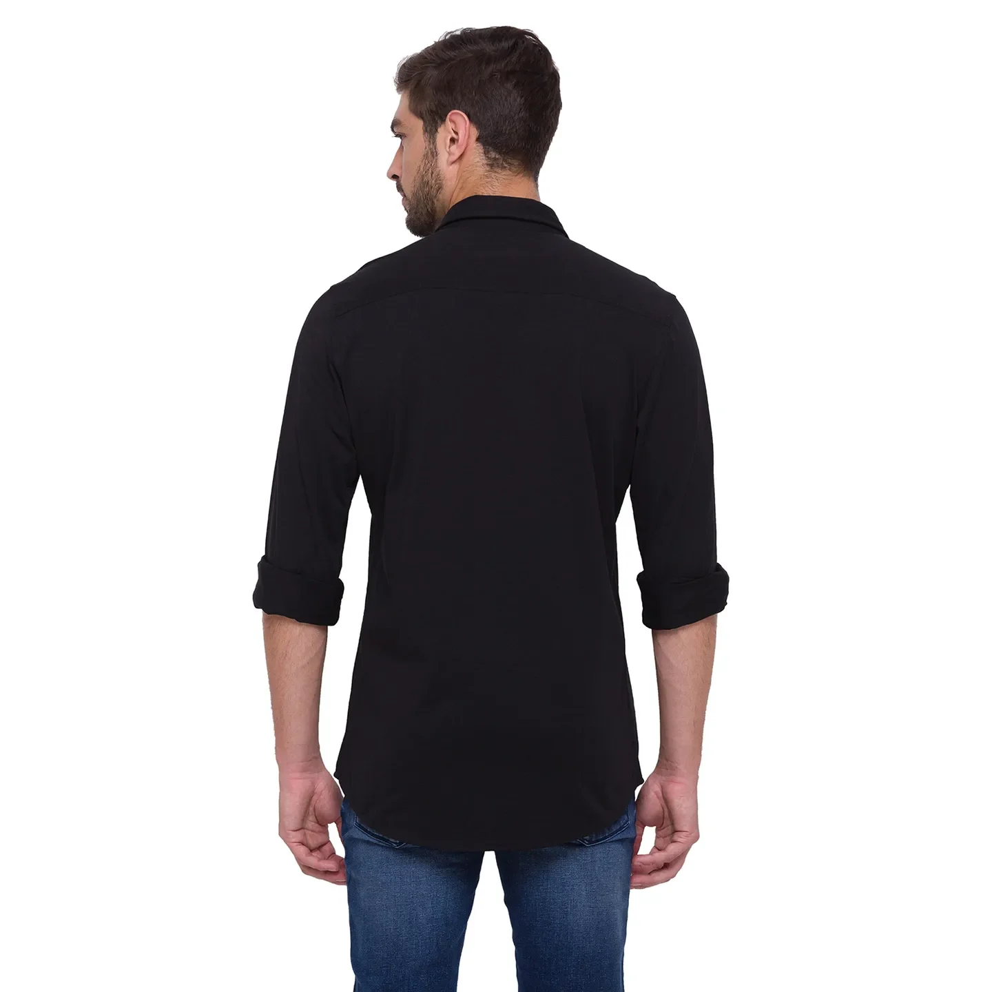 Black Slim Straight Fit Regular Collar Long Sleeves Cotton Men's Shirt by Being Human Clothing - Image 3