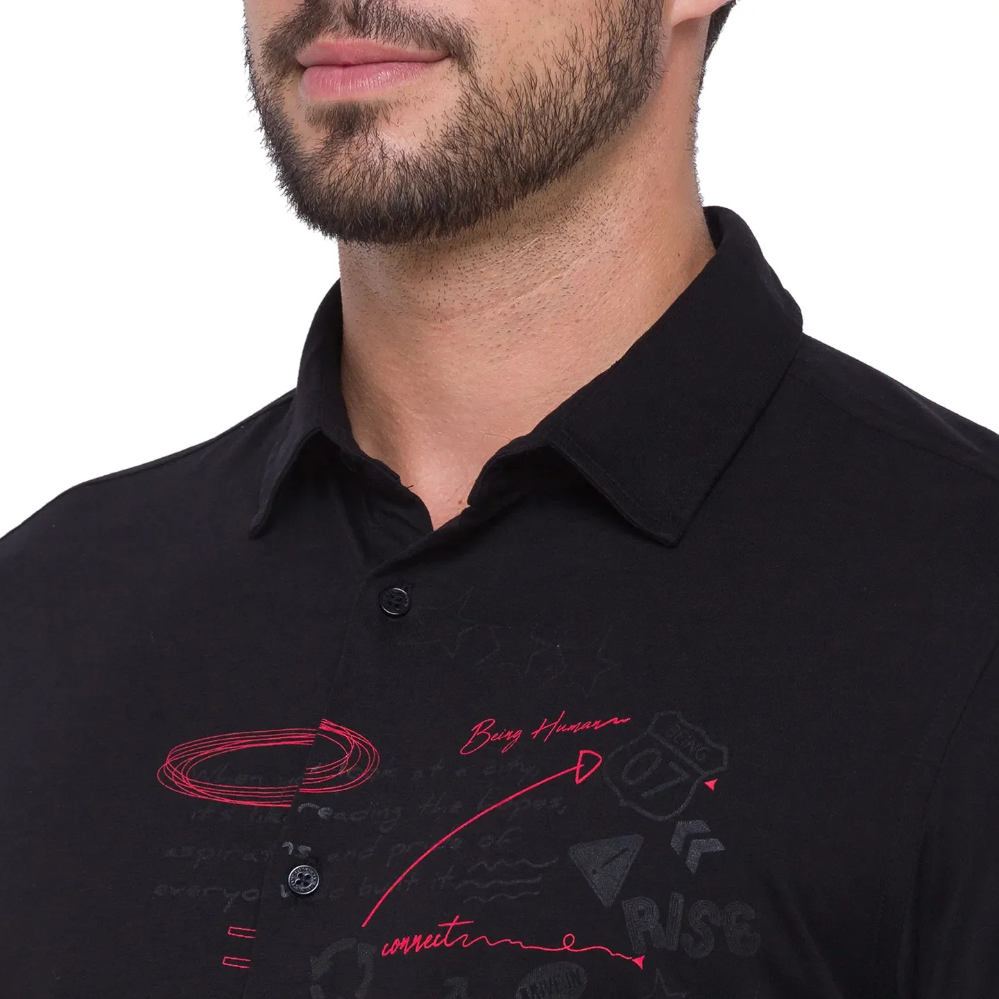 Black Slim Straight Fit Regular Collar Long Sleeves Cotton Men's Shirt by Being Human Clothing - Image 5