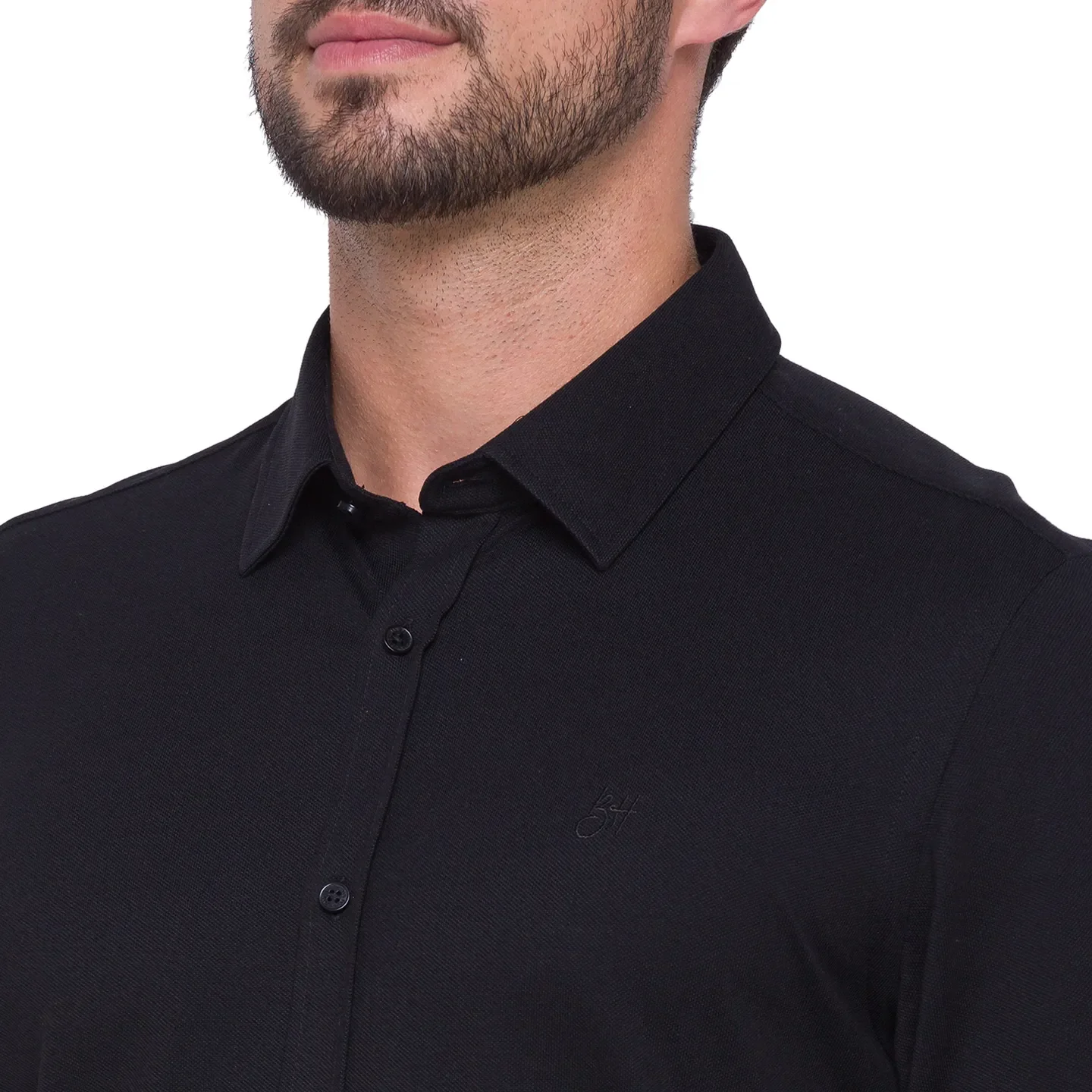 Black Slim Straight Fit Regular Collar Long Sleeves Cotton Men's Shirt by Being Human Clothing - Image 4