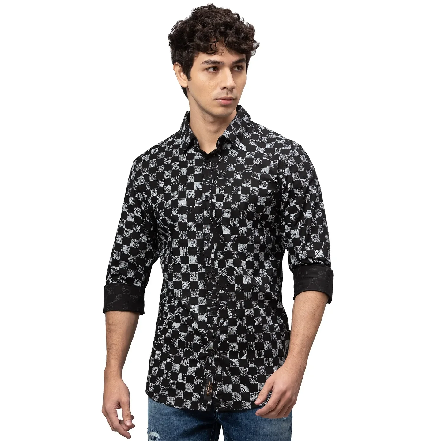 Black Slim Straight Fit Regular Collar Long Sleeves Cotton Men's Shirt by Being Human Clothing