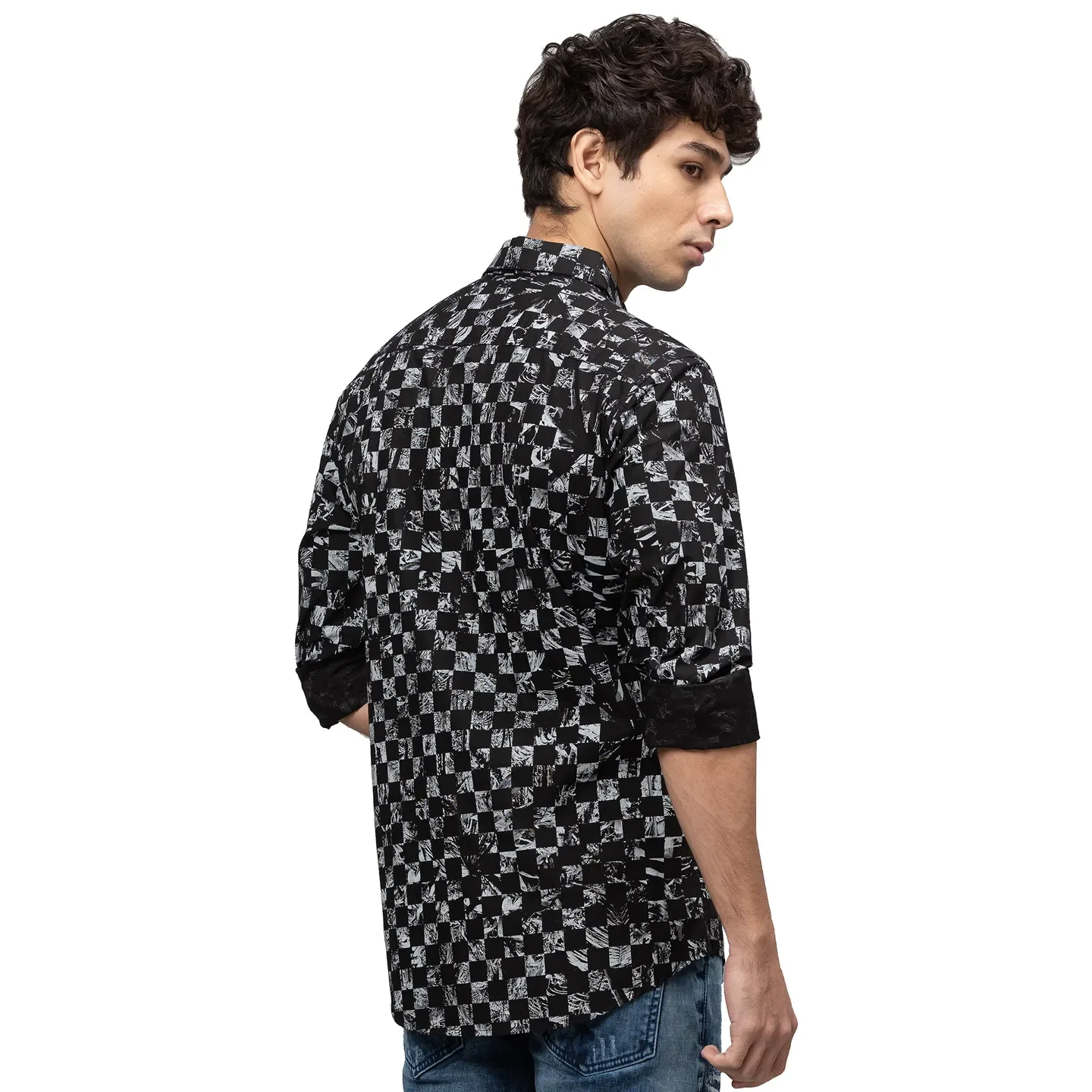 Black Slim Straight Fit Regular Collar Long Sleeves Cotton Men's Shirt by Being Human Clothing - Image 3