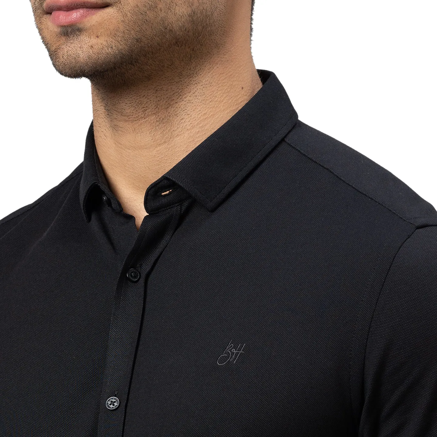 Black Slim Straight Fit Regular Collar Long Sleeves Cotton Men's Shirt by Being Human Clothing - Image 5