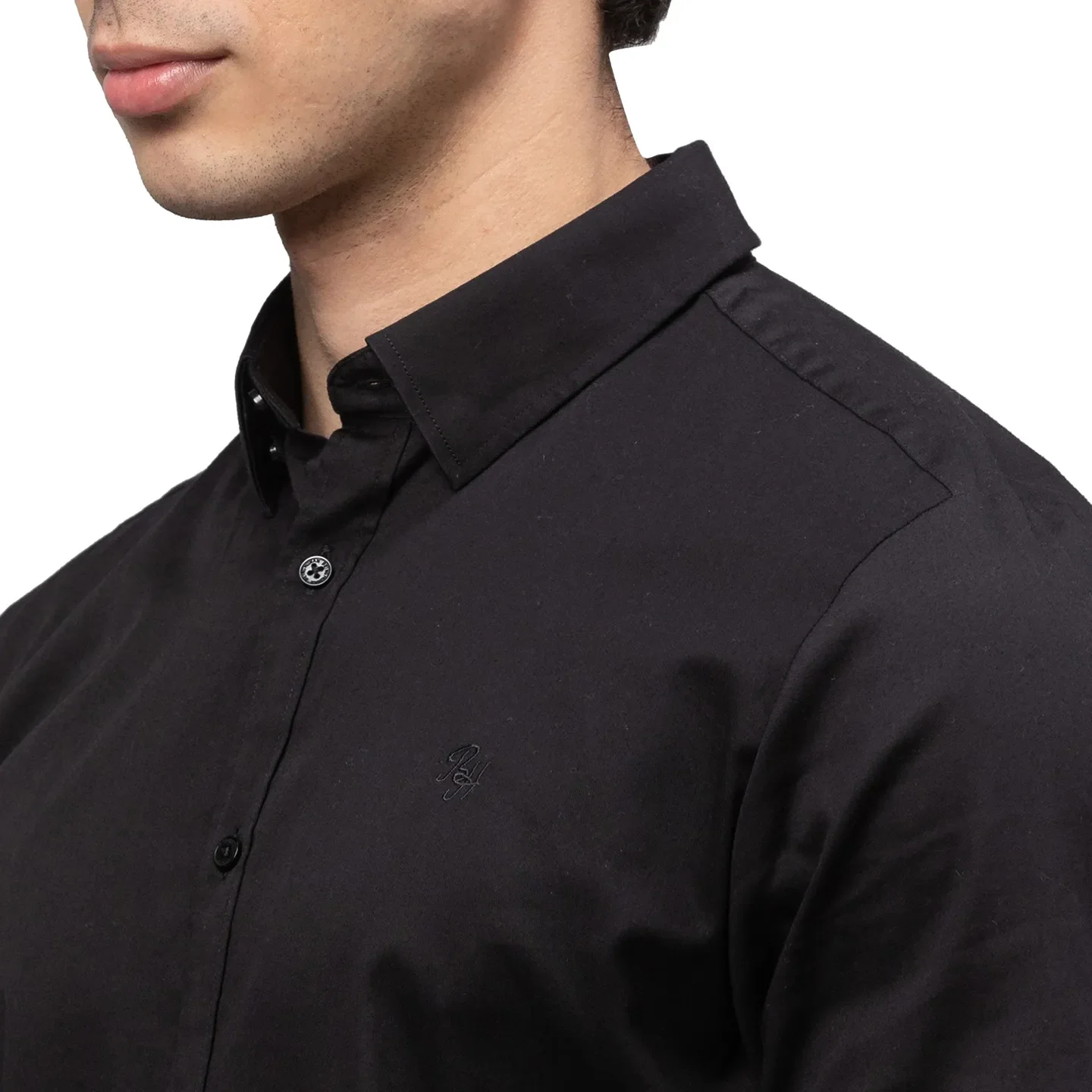 Black Slim Straight Fit Regular Collar Long Sleeves Cotton Men's Shirt by Being Human Clothing - Image 5
