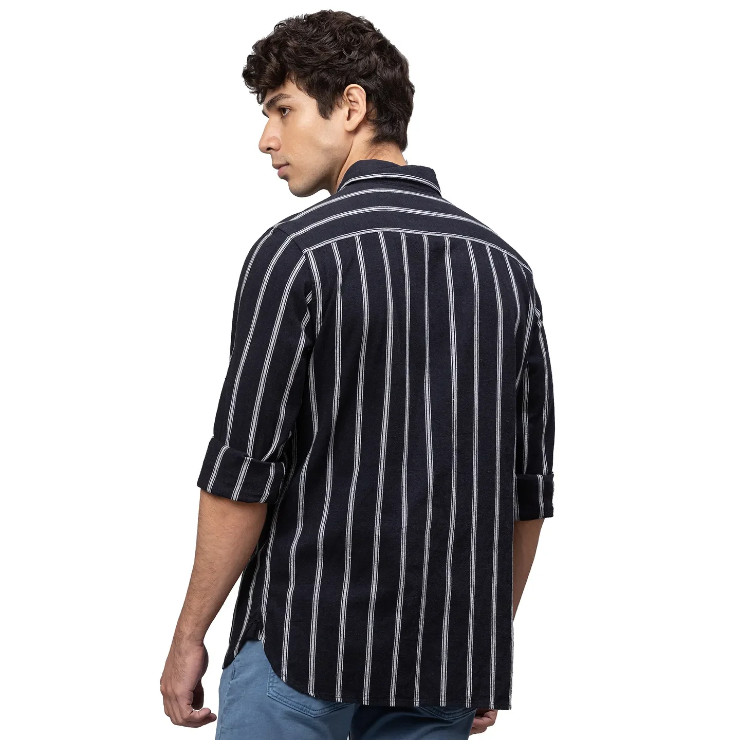 Black Slim Straight Fit Regular Collar Long Sleeves Cotton Men's Shirt by Being Human Clothing - Image 3