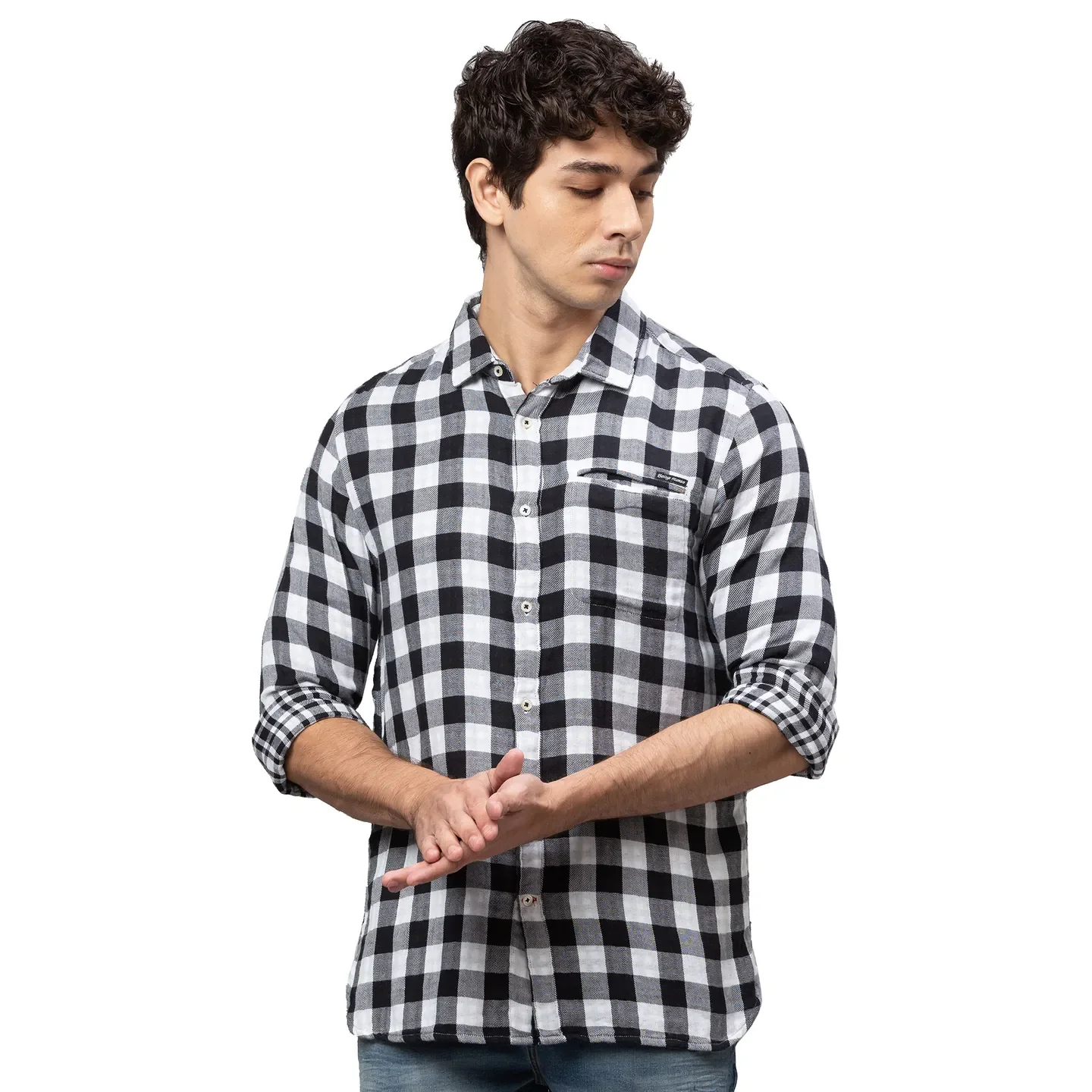 Black Slim Straight Fit Regular Collar Long Sleeves Cotton Men's Shirt by Being Human Clothing
