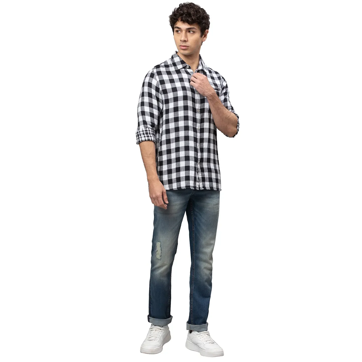 Black Slim Straight Fit Regular Collar Long Sleeves Cotton Men's Shirt by Being Human Clothing - Image 2