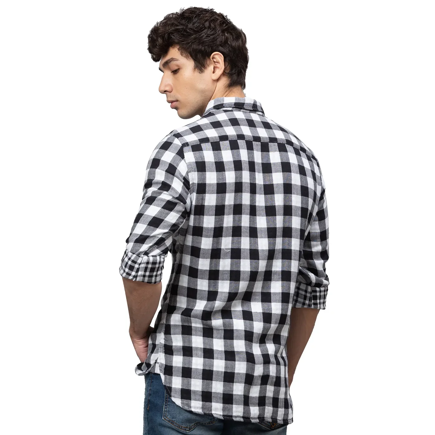 Black Slim Straight Fit Regular Collar Long Sleeves Cotton Men's Shirt by Being Human Clothing - Image 3