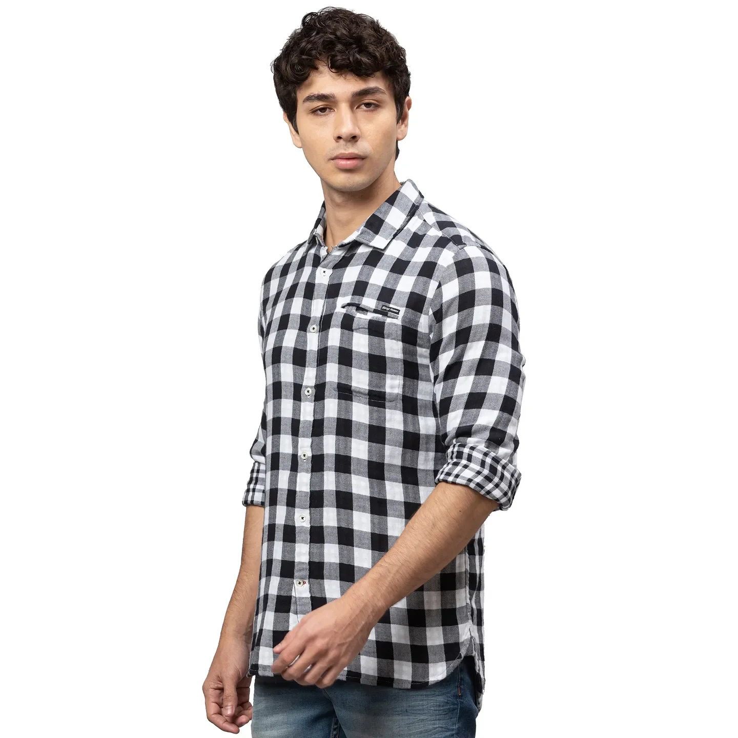 Black Slim Straight Fit Regular Collar Long Sleeves Cotton Men's Shirt by Being Human Clothing - Image 4