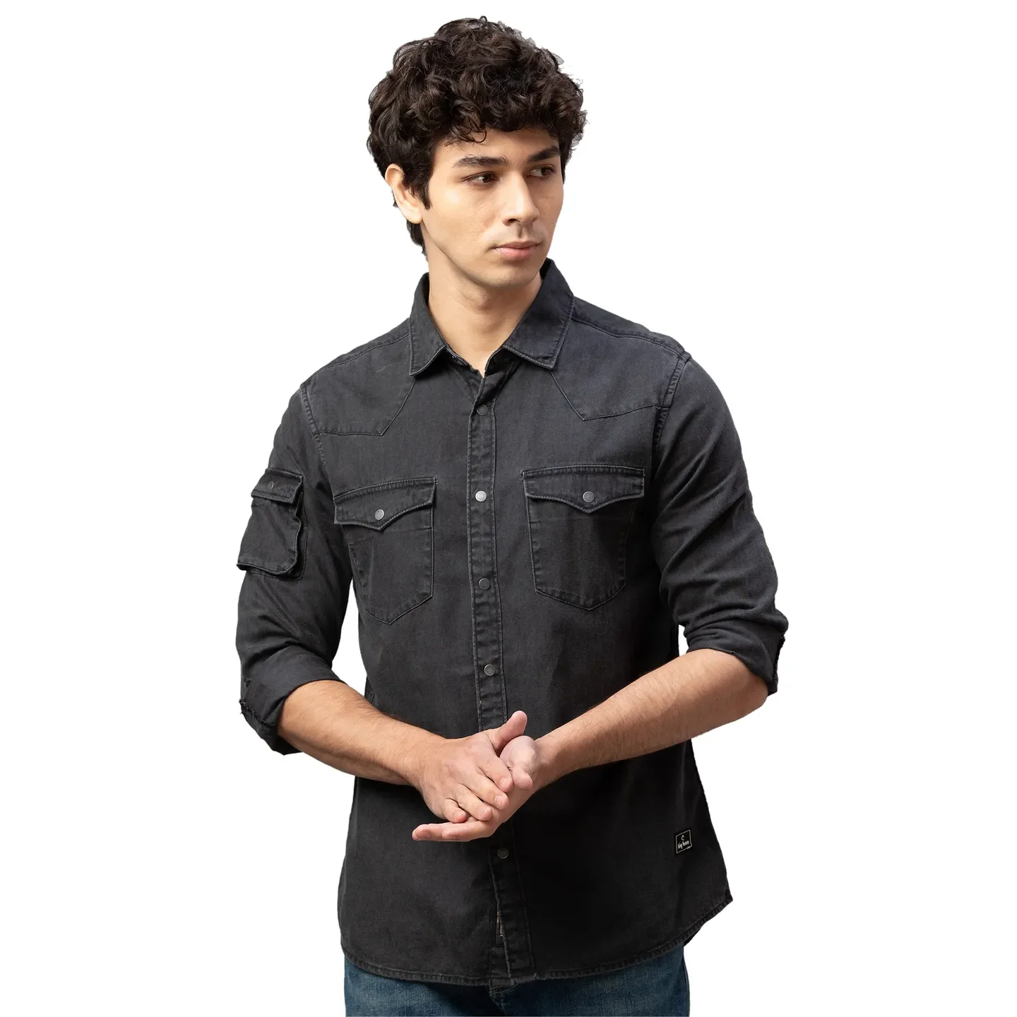 Black Slim Straight Fit Regular Collar Long Sleeves Cotton Men's Shirt by Being Human Clothing