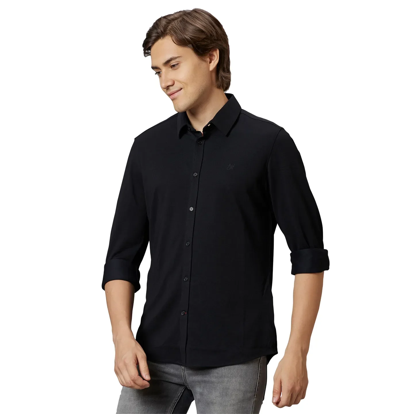 Black Super Slim Fit Regular Collar Men's Shirt by Being Human Clothing - Image 3
