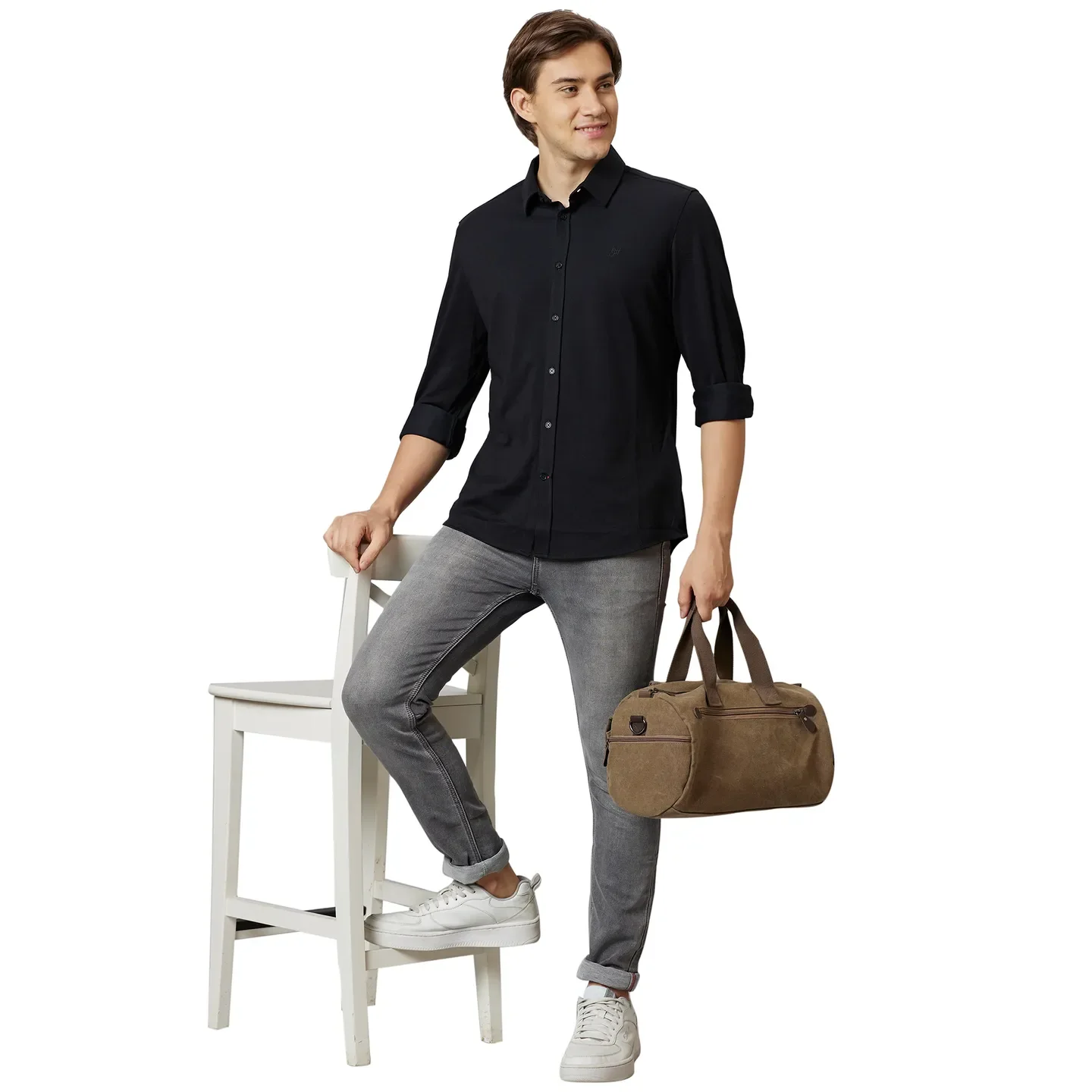Black Super Slim Fit Regular Collar Men's Shirt by Being Human Clothing - Image 5