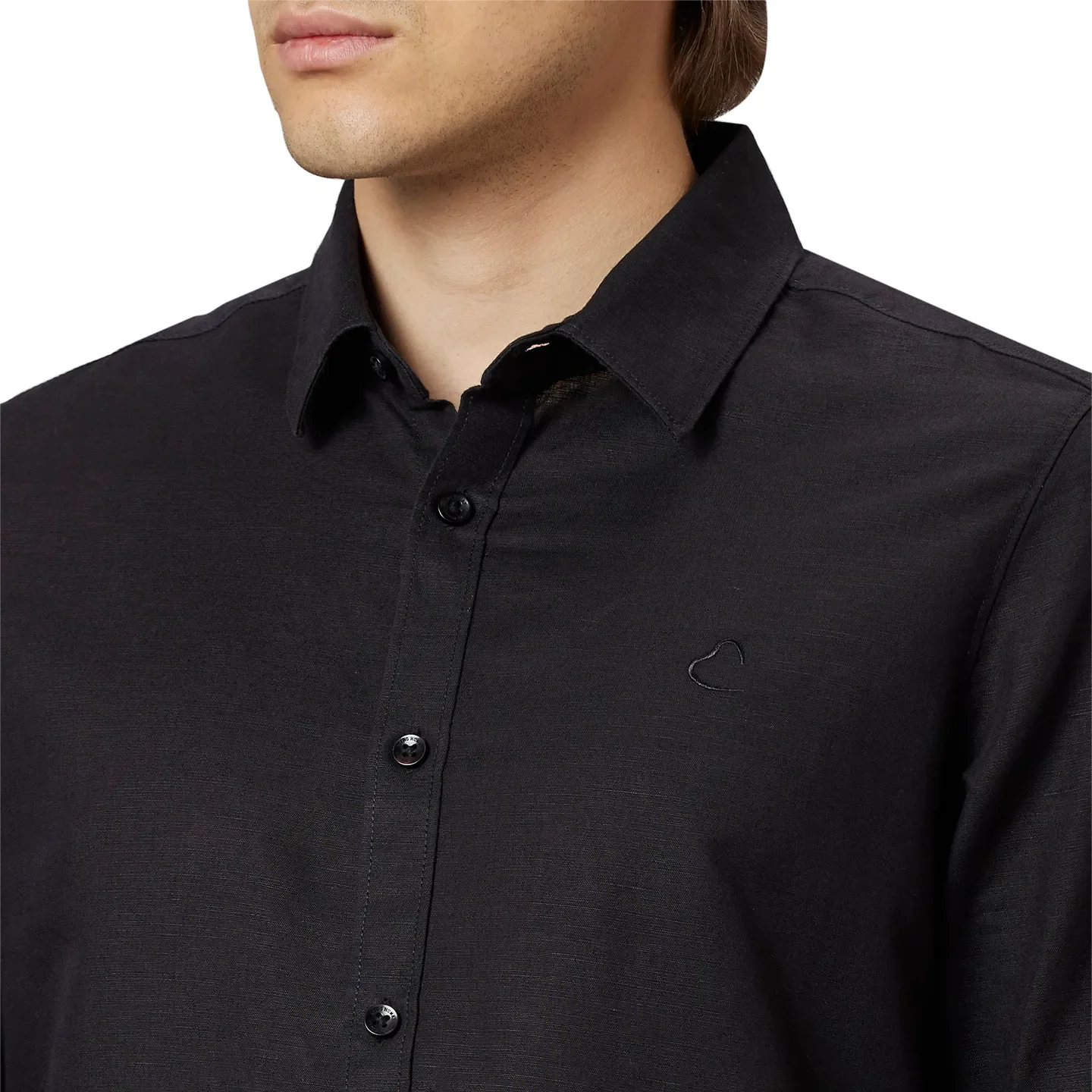 Black Slim Straight Fit Regular Collar Long Sleeves Cotton Men's Shirt by Being Human Clothing - Image 4