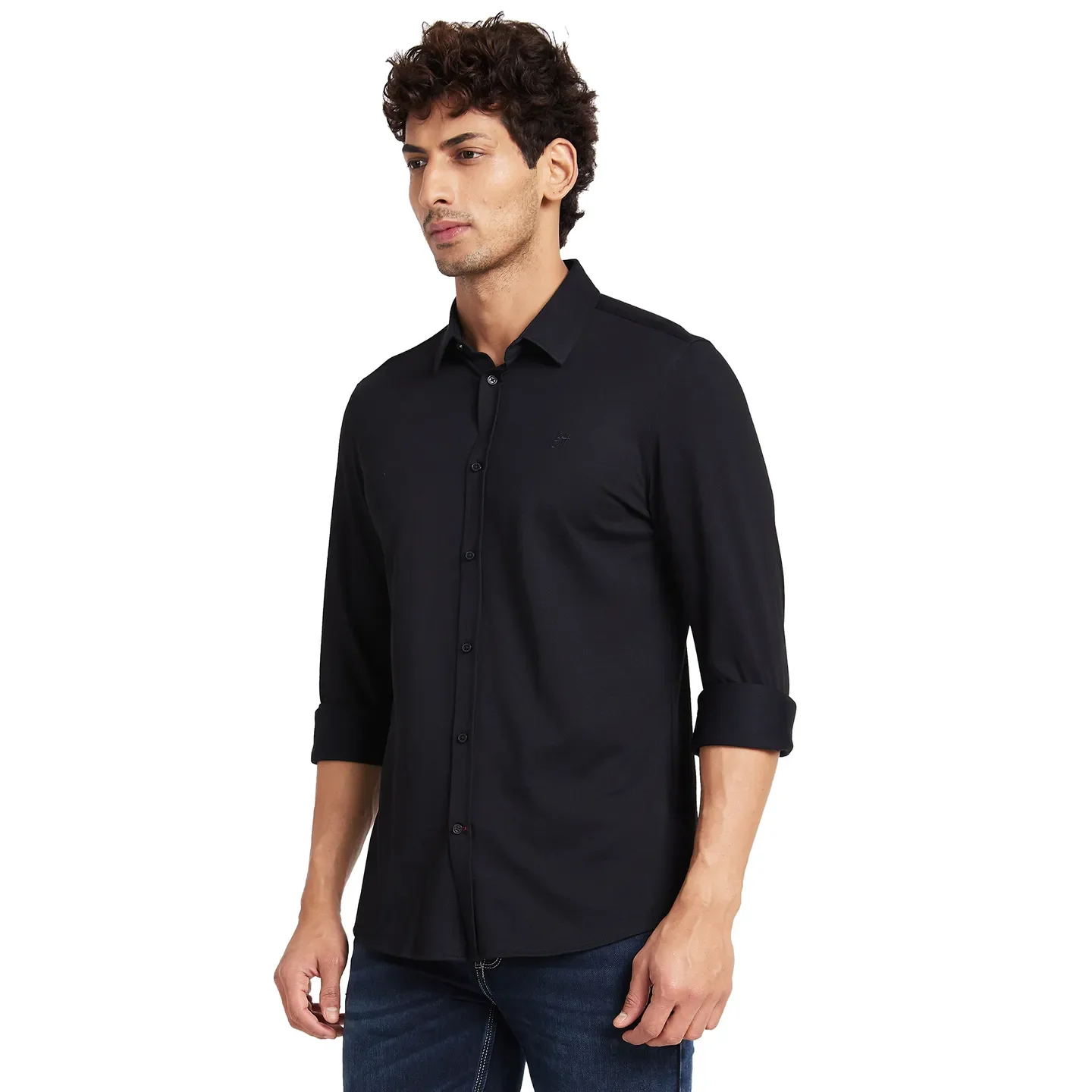 Black Slim Straight Fit Regular Collar Long Sleeves Men's Shirt by Being Human Clothing - Image 3