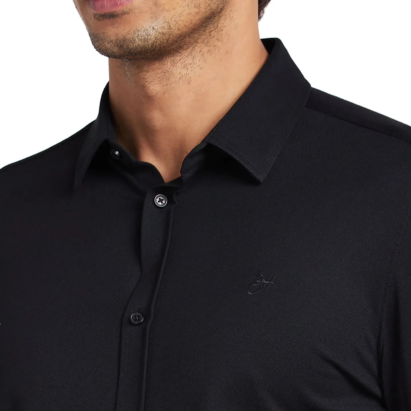 Black Slim Straight Fit Regular Collar Long Sleeves Men's Shirt by Being Human Clothing - Image 5