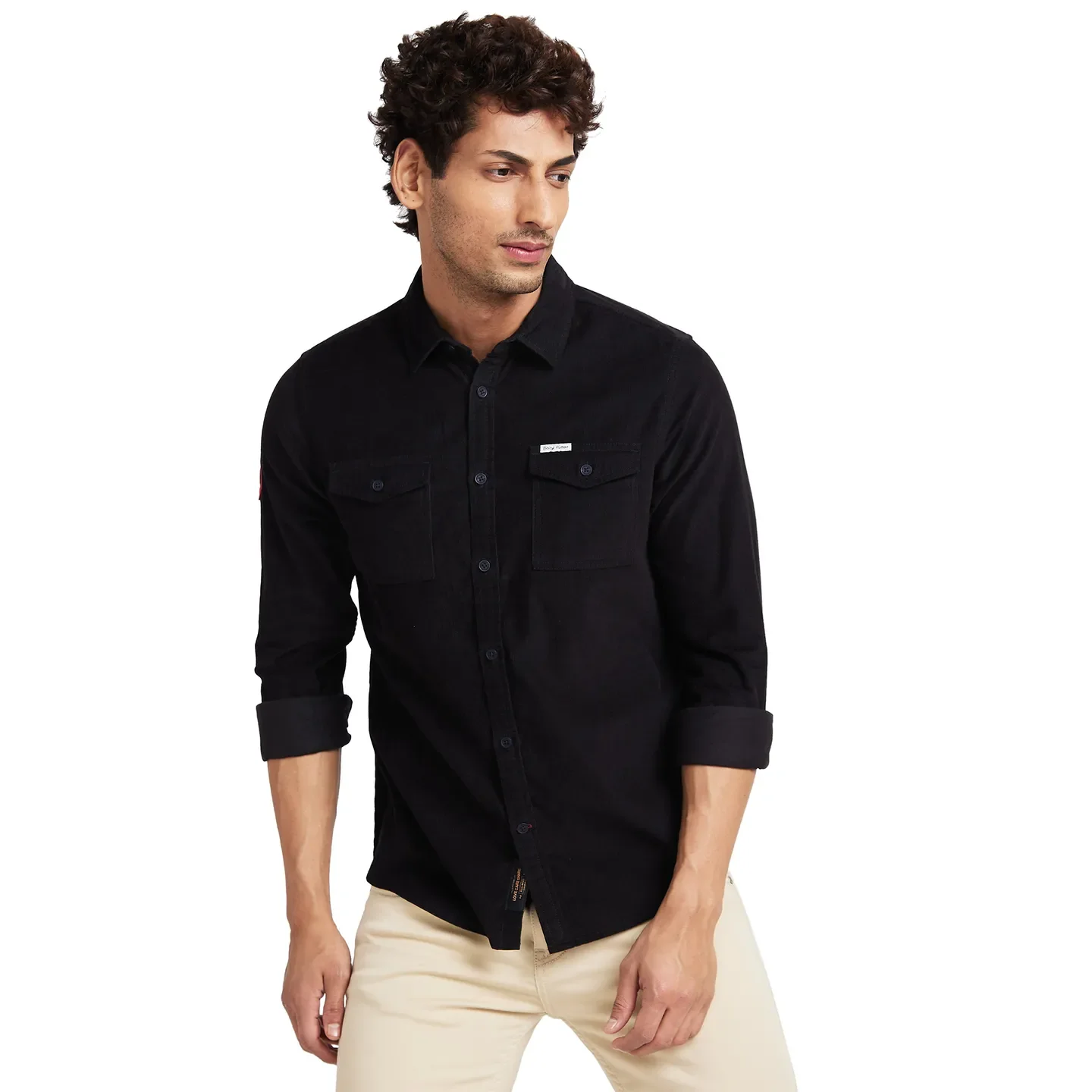 Black Slim Straight Fit Regular Collar Long Sleeves Men's Shirt by Being Human Clothing