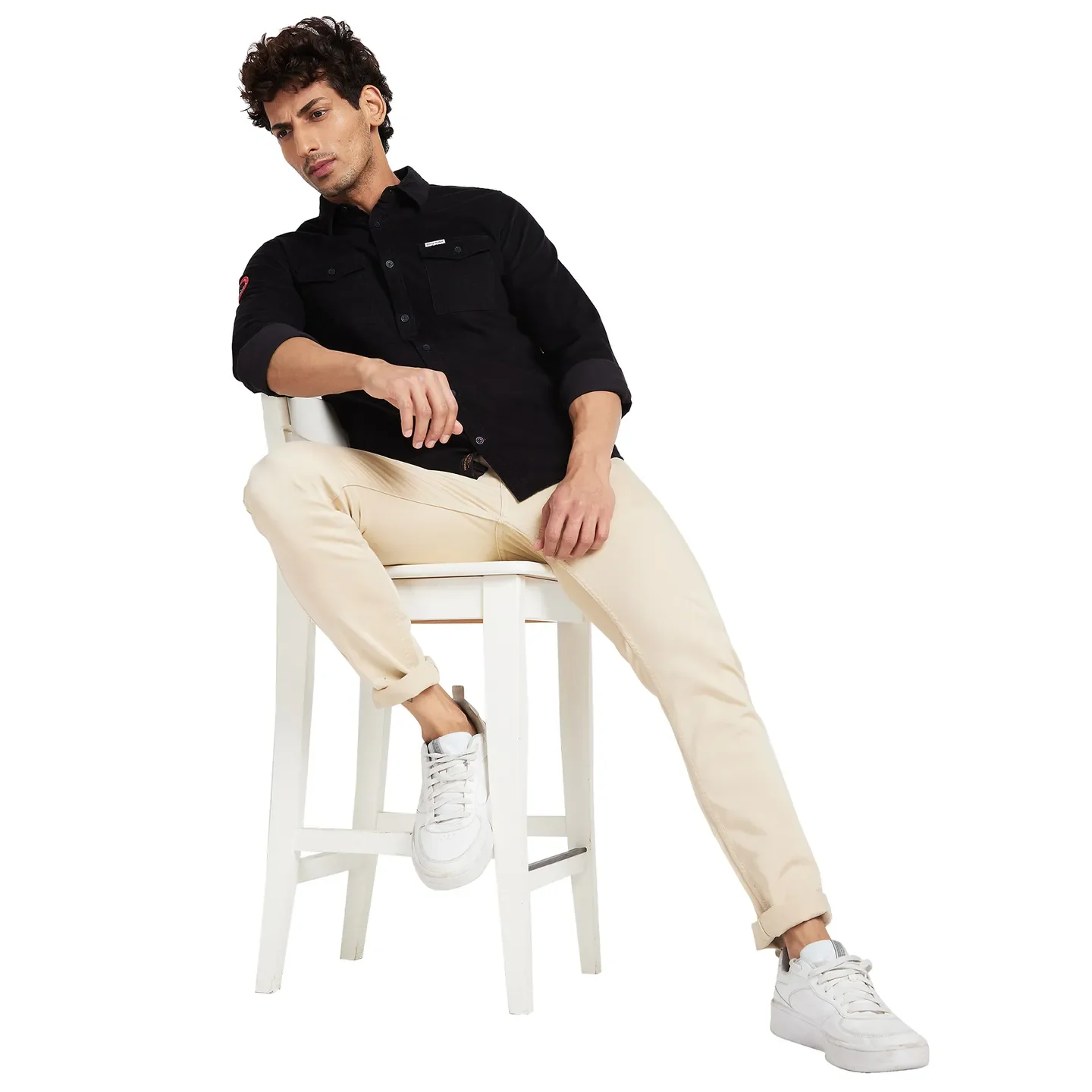 Black Slim Straight Fit Regular Collar Long Sleeves Men's Shirt by Being Human Clothing - Image 6