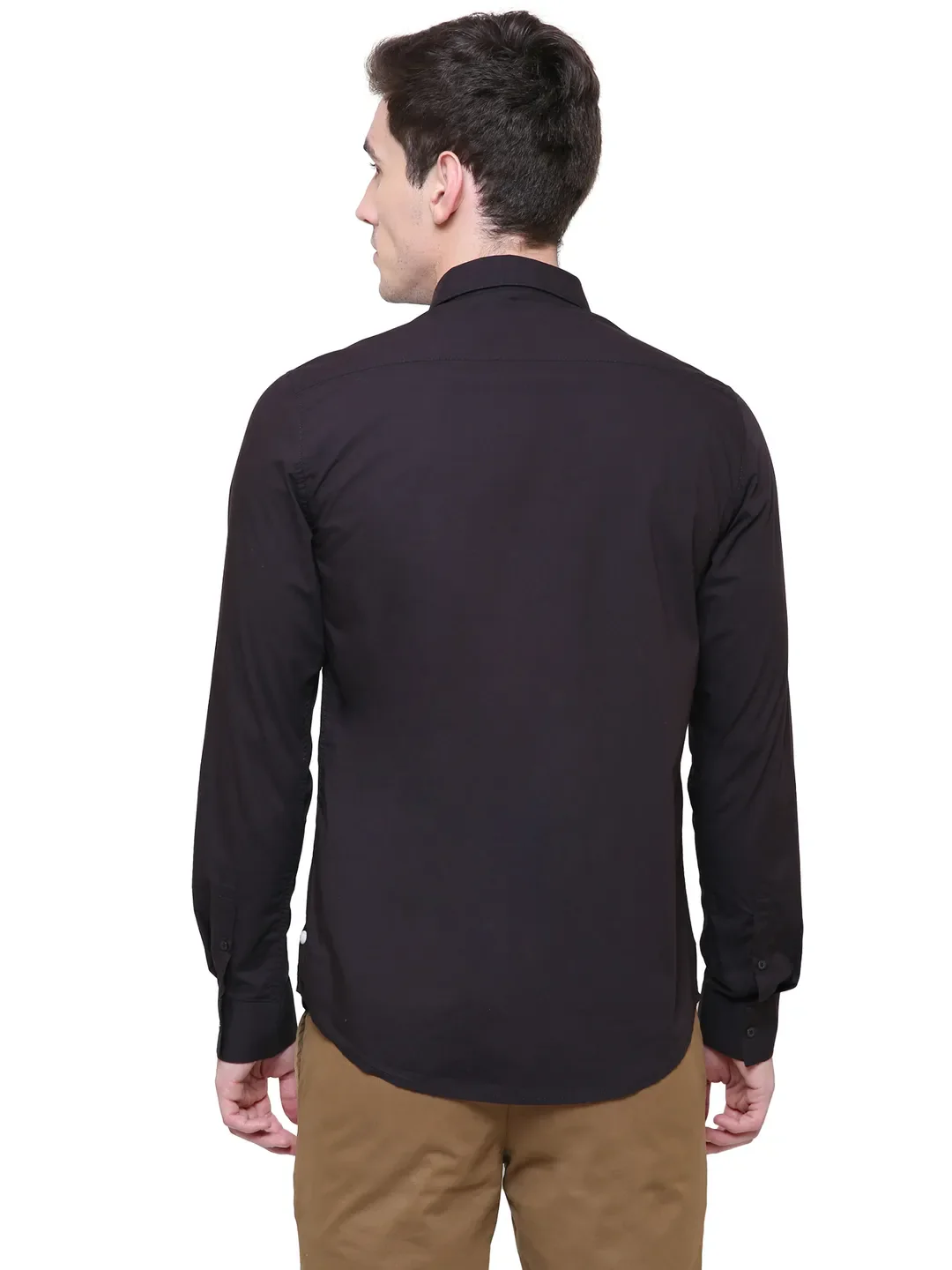 Black Slim Straight Fit Regular Collar Long Sleeves Cotton Men's Shirt by Being Human Clothing - Image 2
