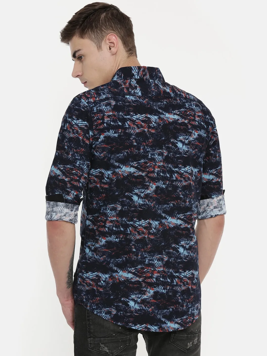 Black Slim Straight Fit Regular Collar Long Sleeves Cotton Men's Shirt by Being Human Clothing - Image 3