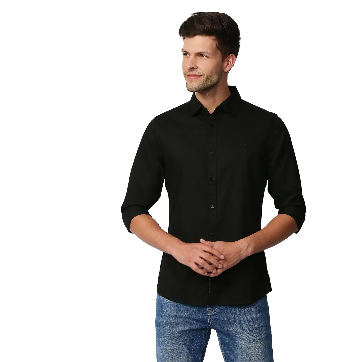 Black Slim Straight Fit Regular Collar Long Sleeves Men's Shirt by Being Human Clothing