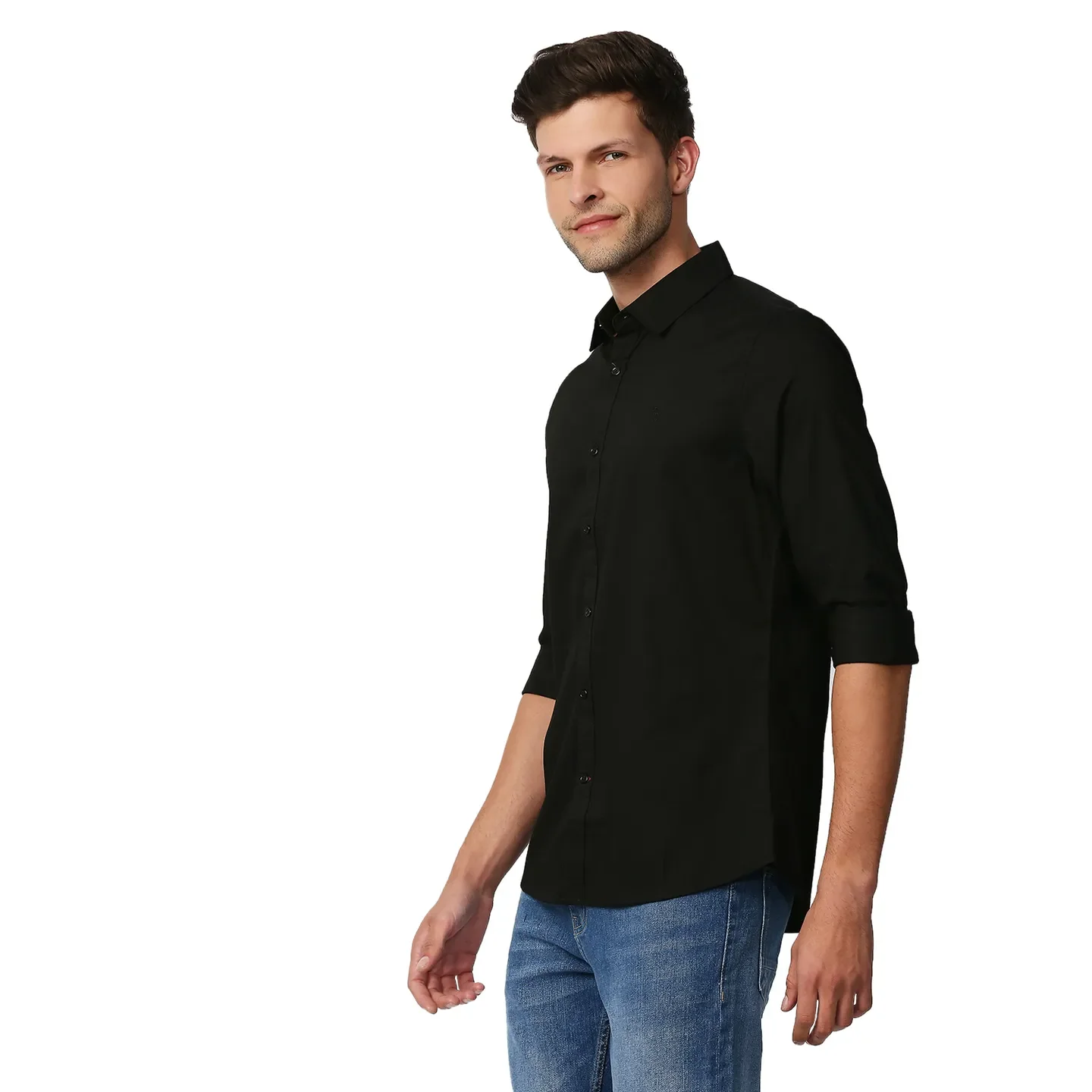 Black Slim Straight Fit Regular Collar Long Sleeves Men's Shirt by Being Human Clothing - Image 2