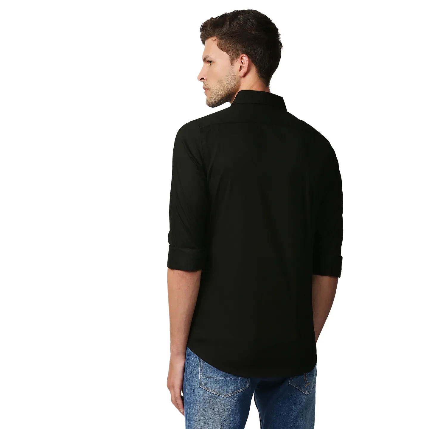 Black Slim Straight Fit Regular Collar Long Sleeves Men's Shirt by Being Human Clothing - Image 4