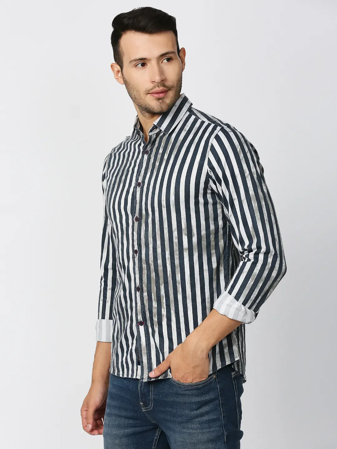 Black Slim Straight Fit Regular Collar Long Sleeves Men's Shirt by Being Human Clothing - Image 2