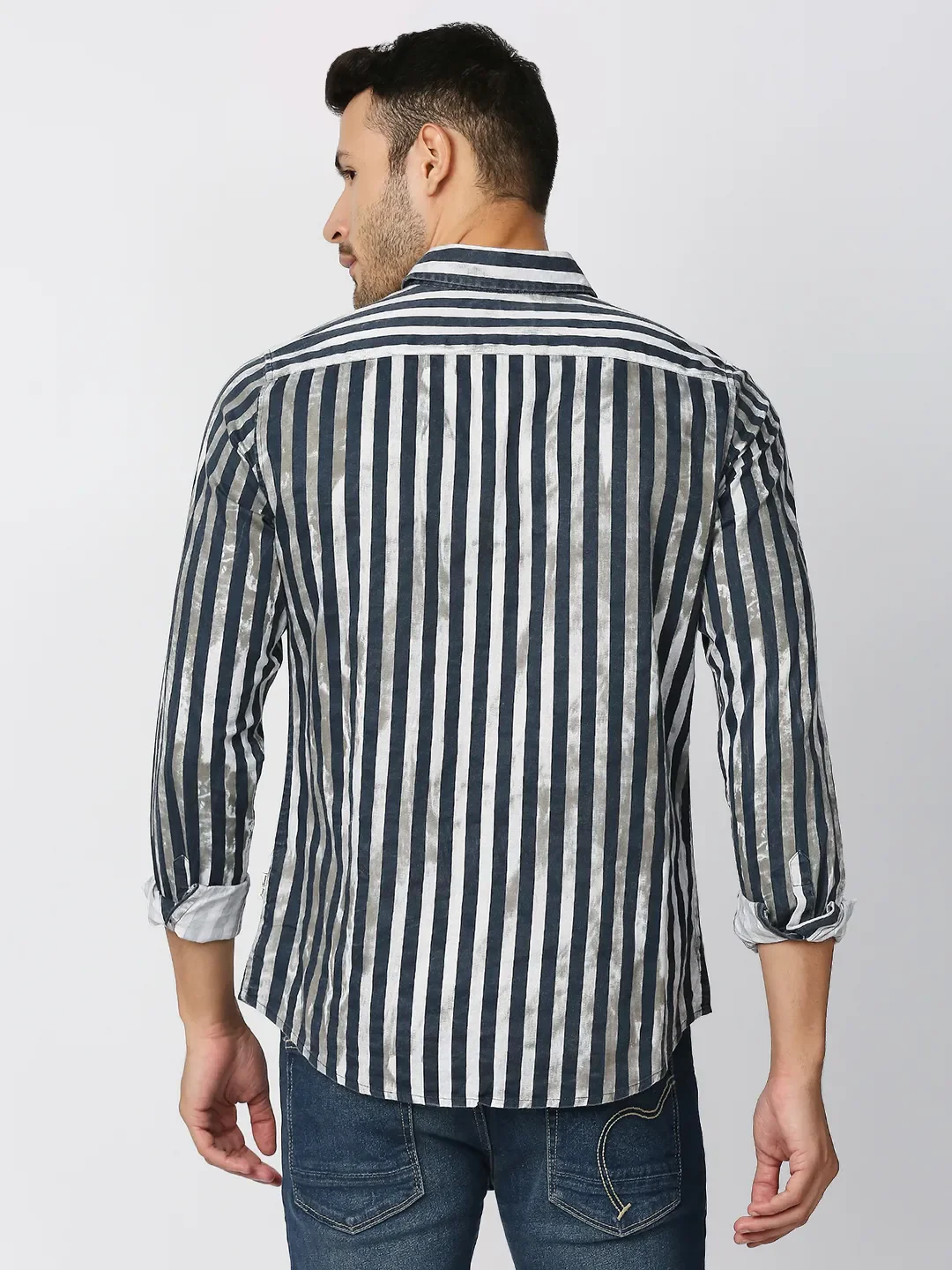 Black Slim Straight Fit Regular Collar Long Sleeves Men's Shirt by Being Human Clothing - Image 4