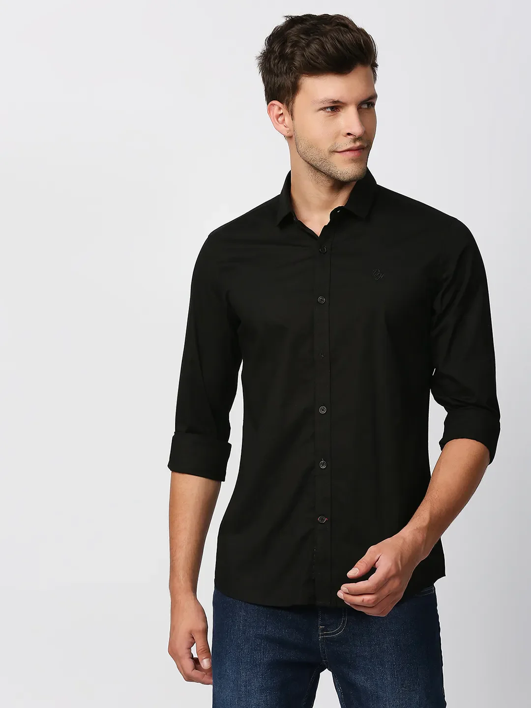Black Super Slim Fit Regular Collar Long Sleeves Men's Shirt by Being Human Clothing