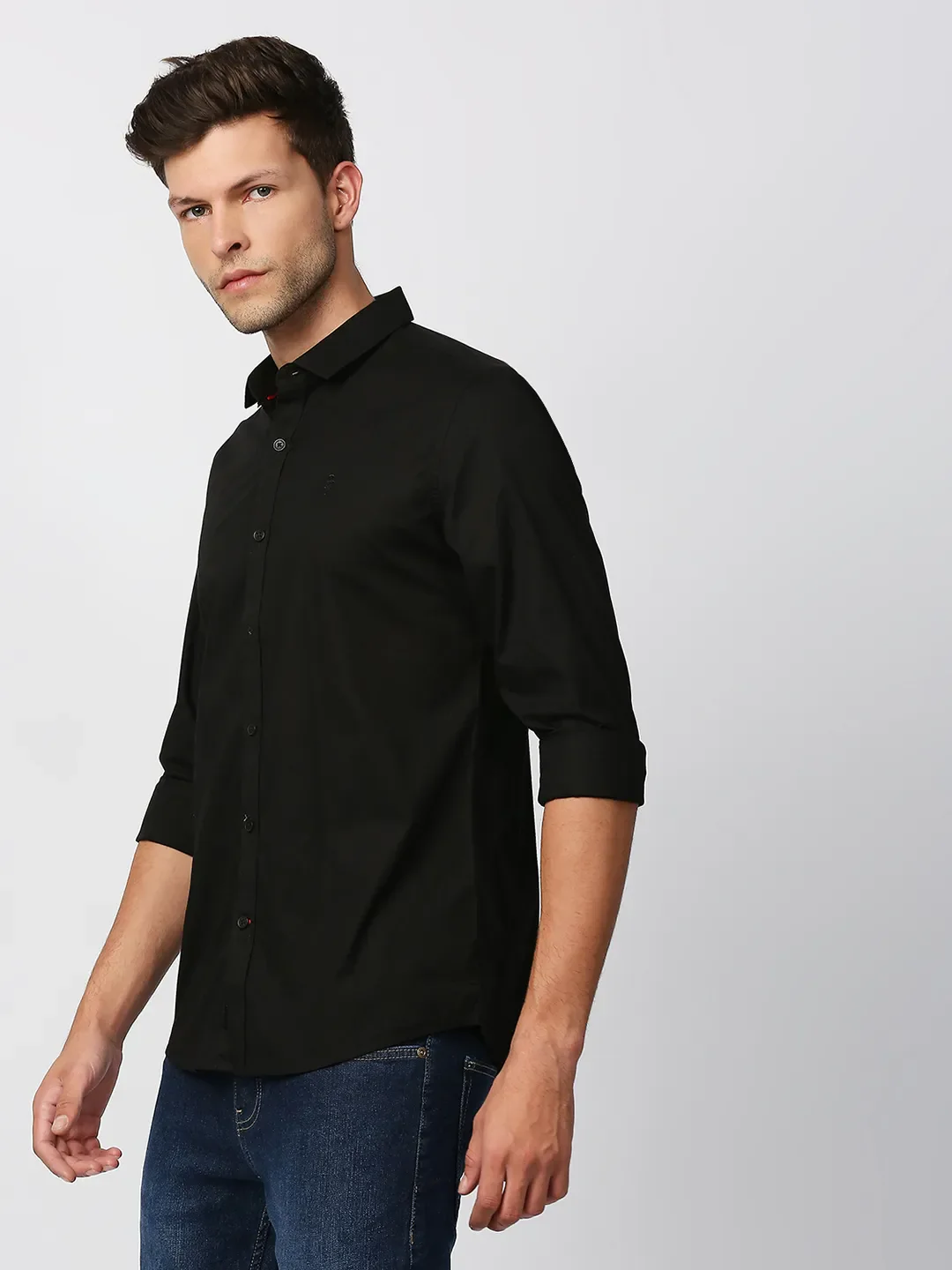 Black Super Slim Fit Regular Collar Long Sleeves Men's Shirt by Being Human Clothing - Image 2