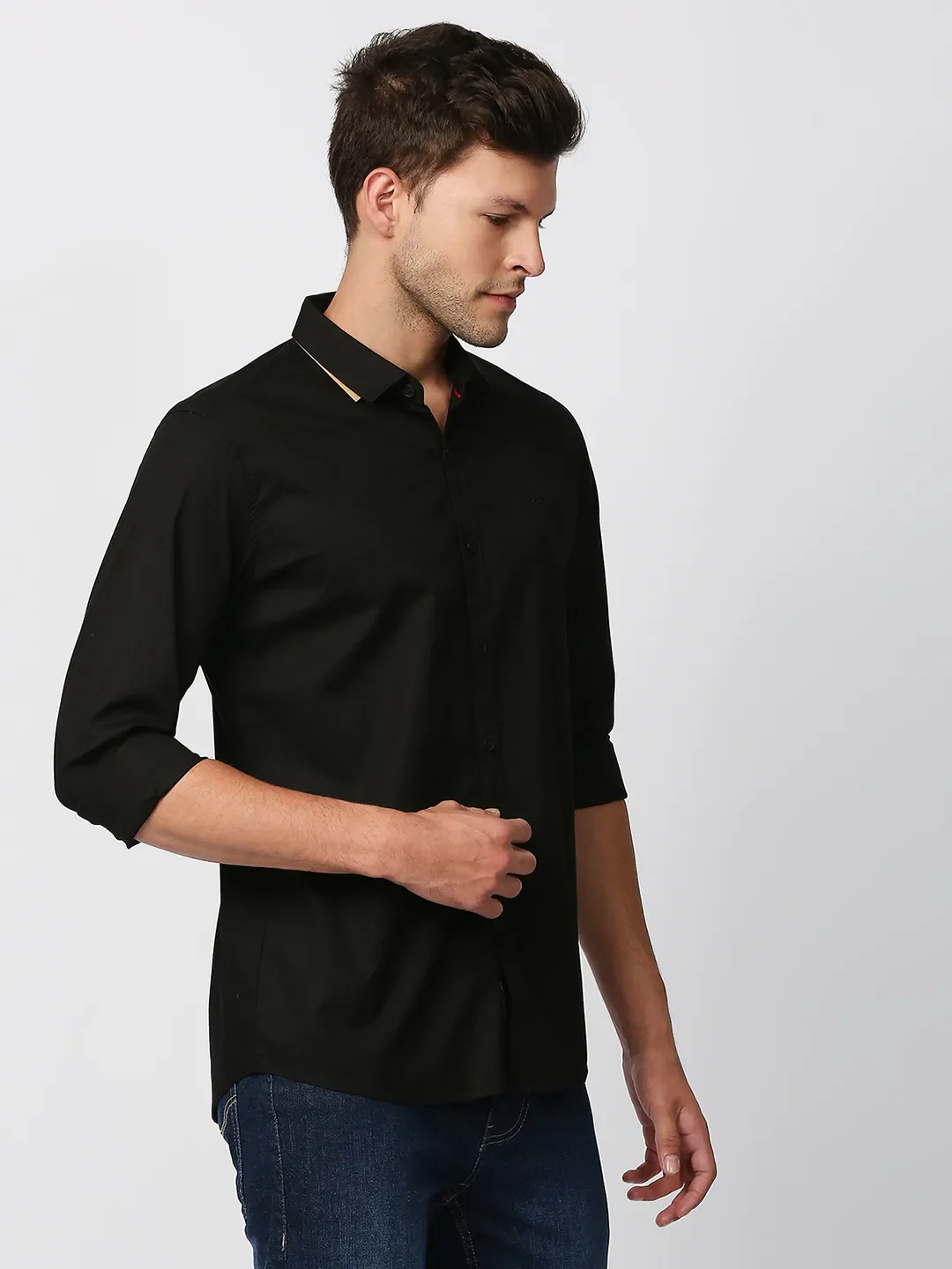 Black Super Slim Fit Regular Collar Long Sleeves Men's Shirt by Being Human Clothing - Image 3