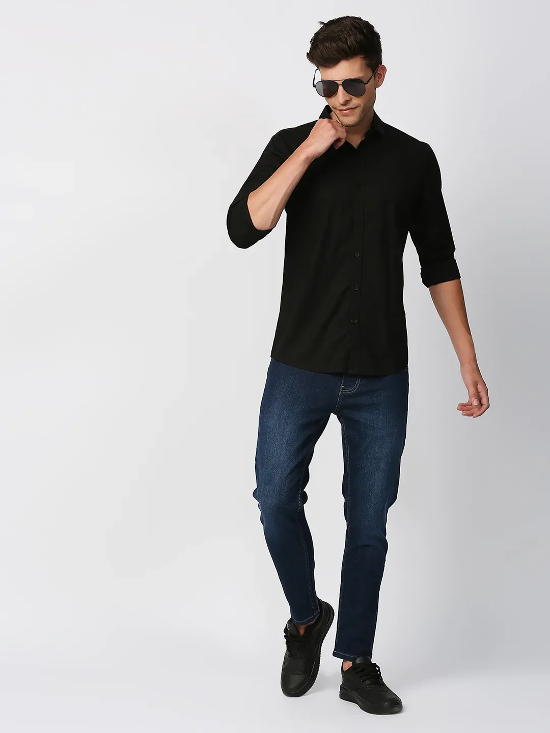 Black Super Slim Fit Regular Collar Long Sleeves Men's Shirt by Being Human Clothing - Image 6