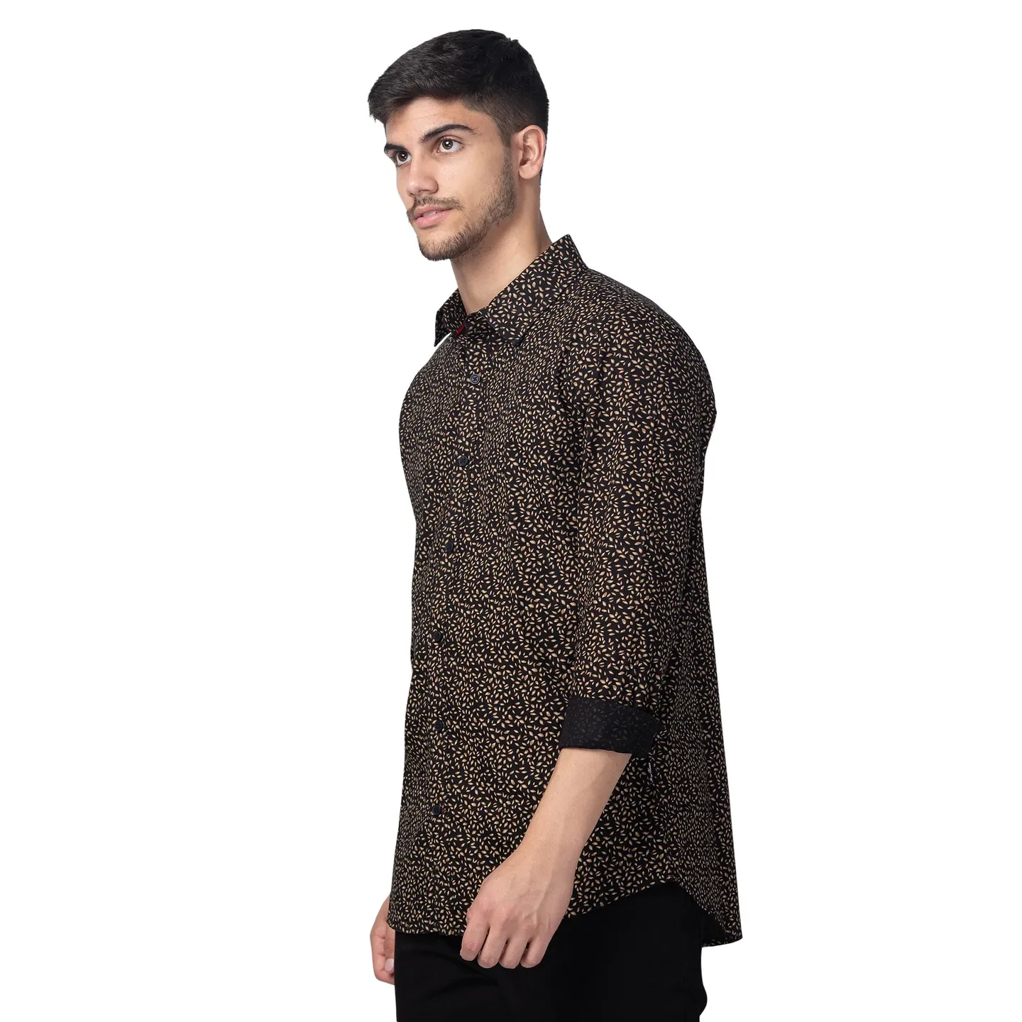 Black Slim Straight Fit Regular Collar Long Sleeves Cotton Men's Shirt by Being Human Clothing - Image 2