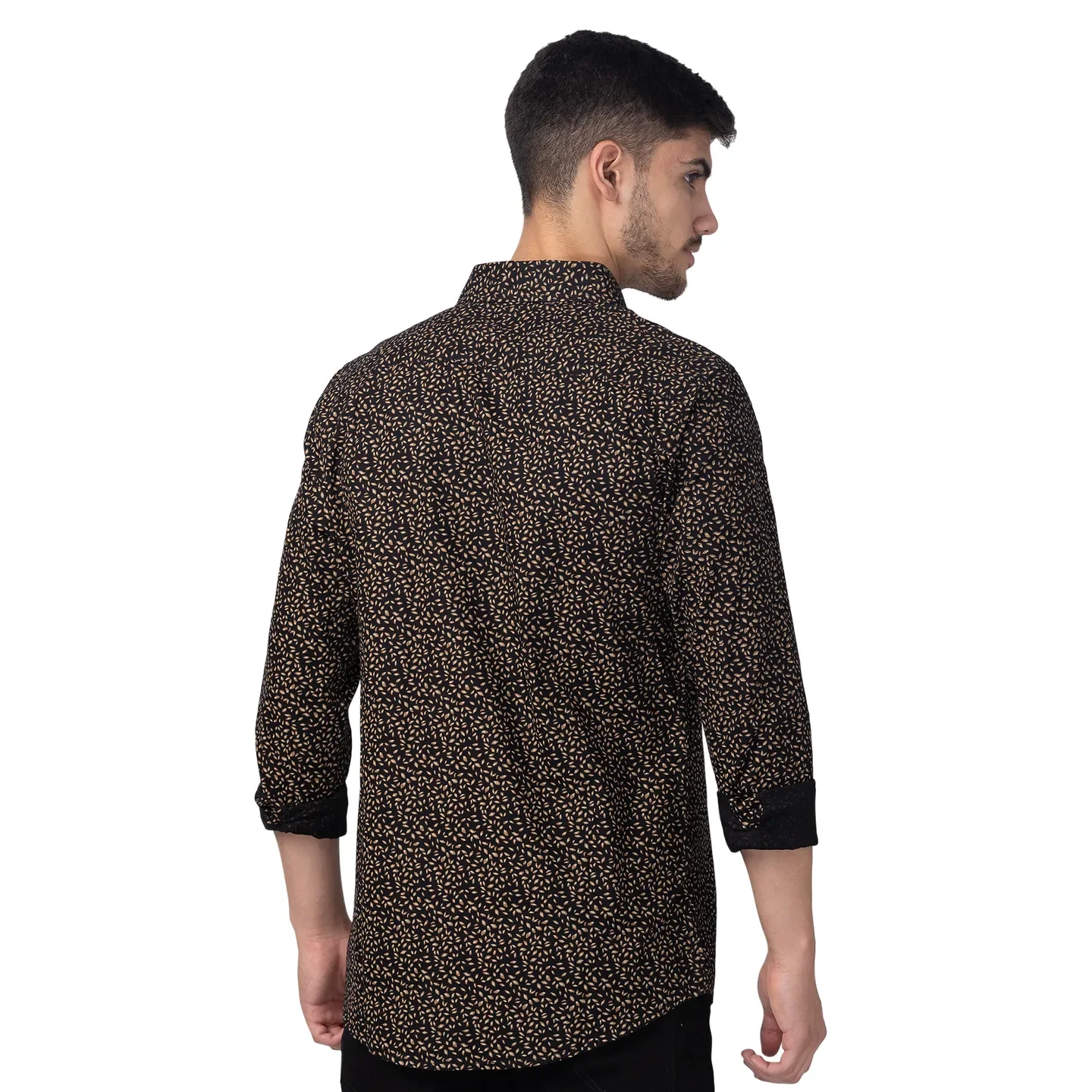 Black Slim Straight Fit Regular Collar Long Sleeves Cotton Men's Shirt by Being Human Clothing - Image 3